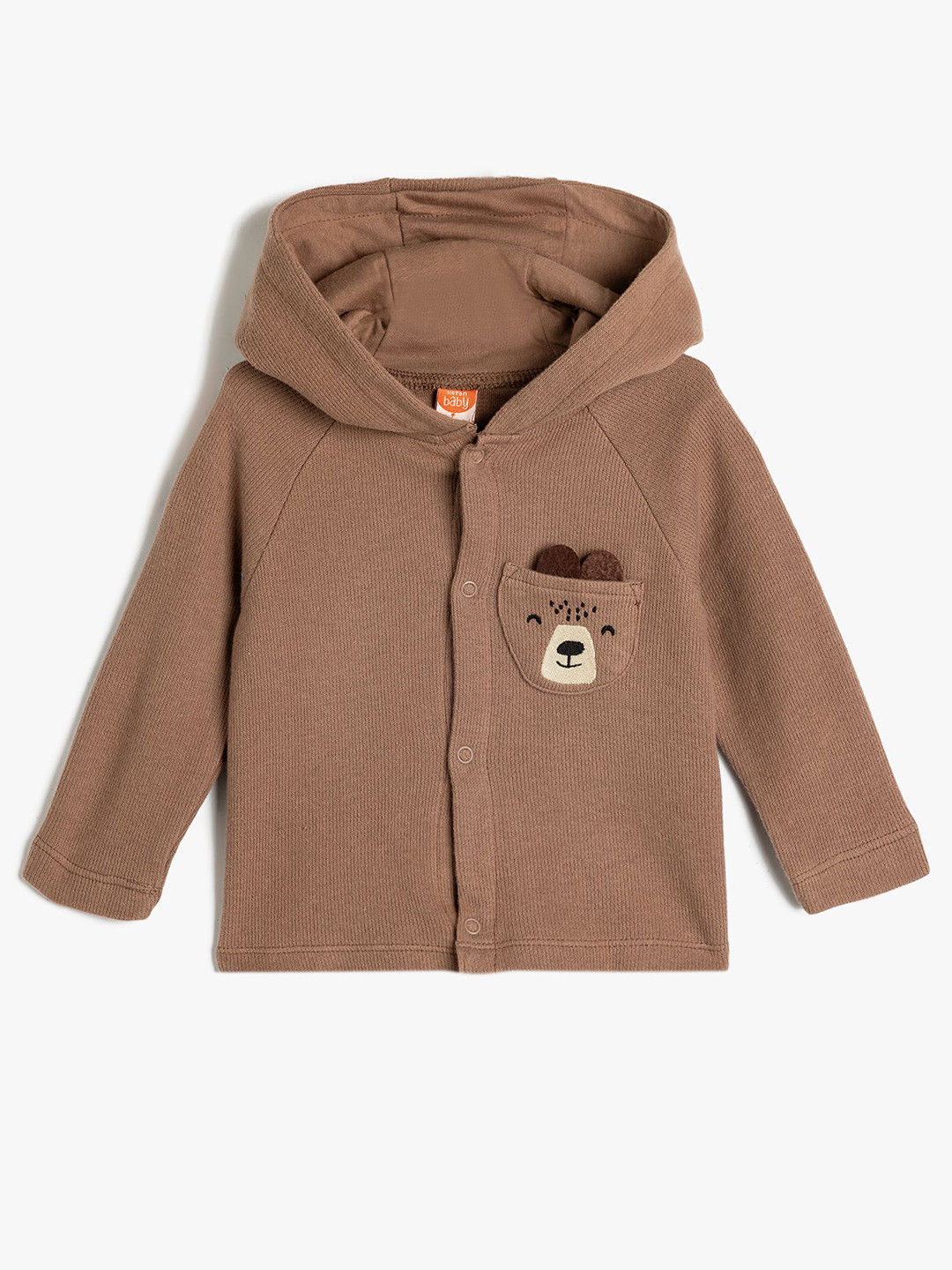 

Koton Boys Self Design Hooded Front-Open Sweatshirt, Brown
