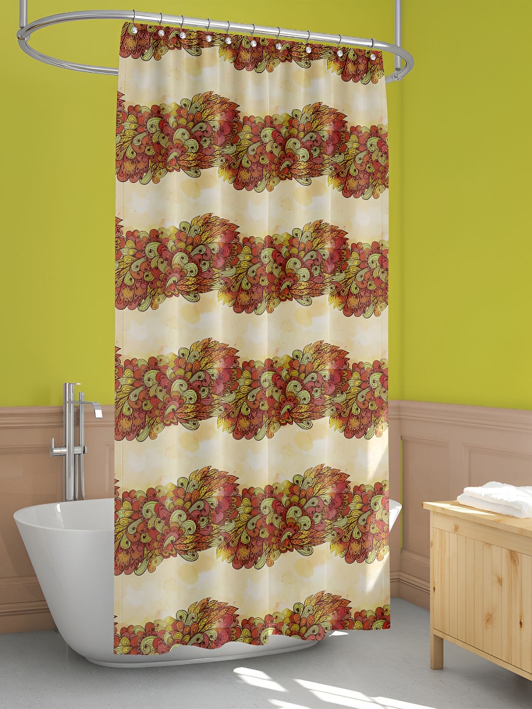 

ArtzFolio White & Yellow Printed Waterproof Shower Curtains