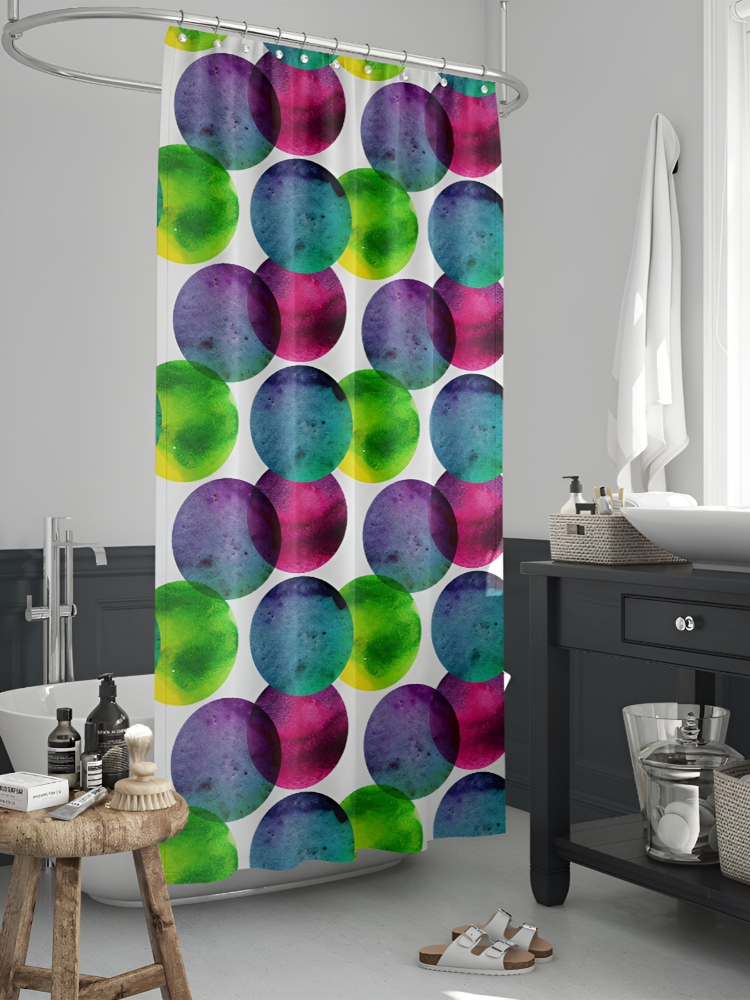 

ArtzFolio White & Green Printed Water Proof Shower Curtain