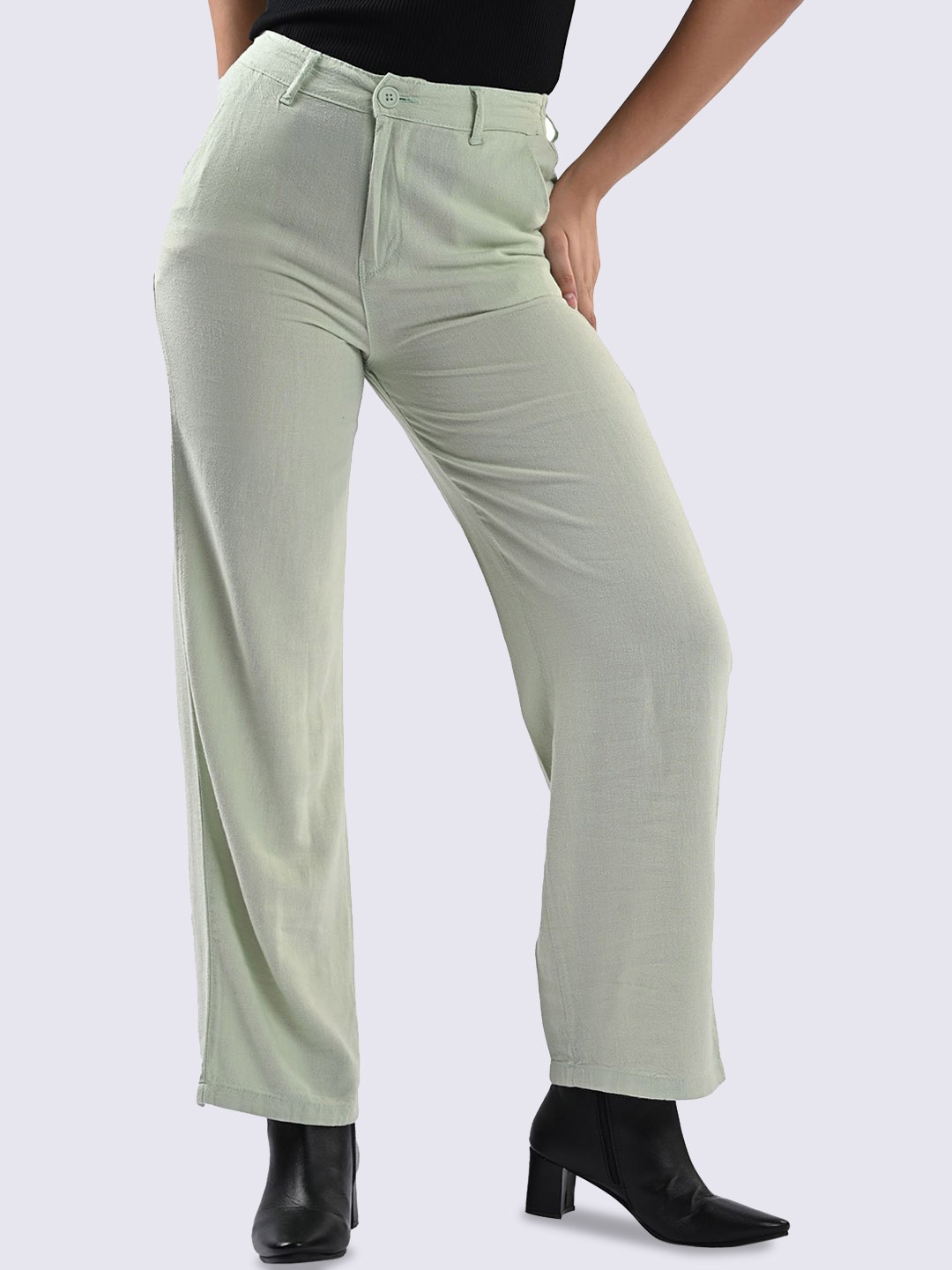 

Kraus Jeans Women Loose Fit High-Rise Regular Trousers, Green