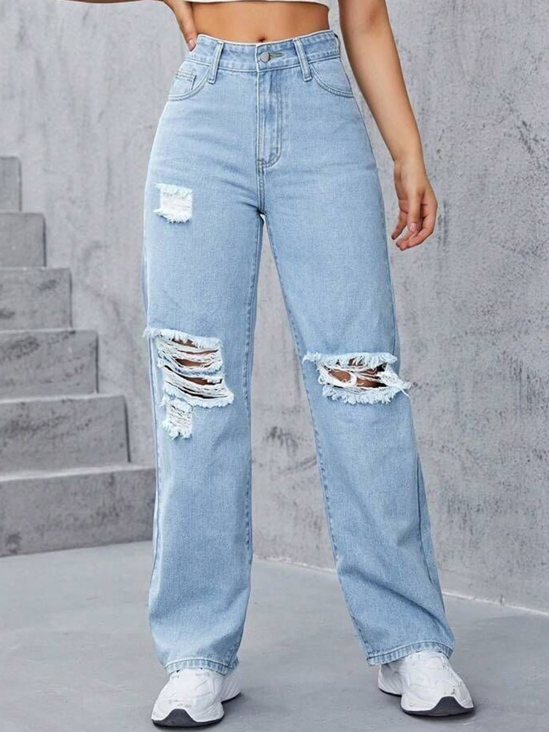 

Fashion2wear Women Boyfriend Fit Mid-Rise Light Fade Jeans, Blue