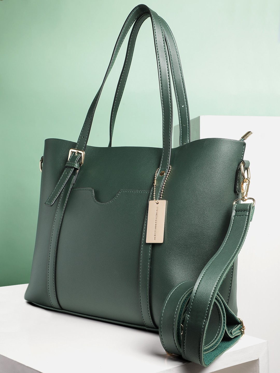 

French Connection Structured Shoulder Bag With a Detachable Sling Strap, Green