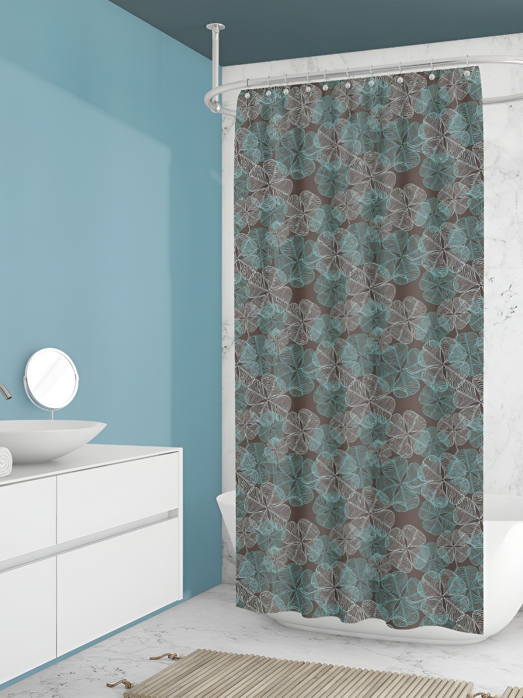 

ArtzFolio Brown & Blue Floral Printed Waterproof Shower Curtain