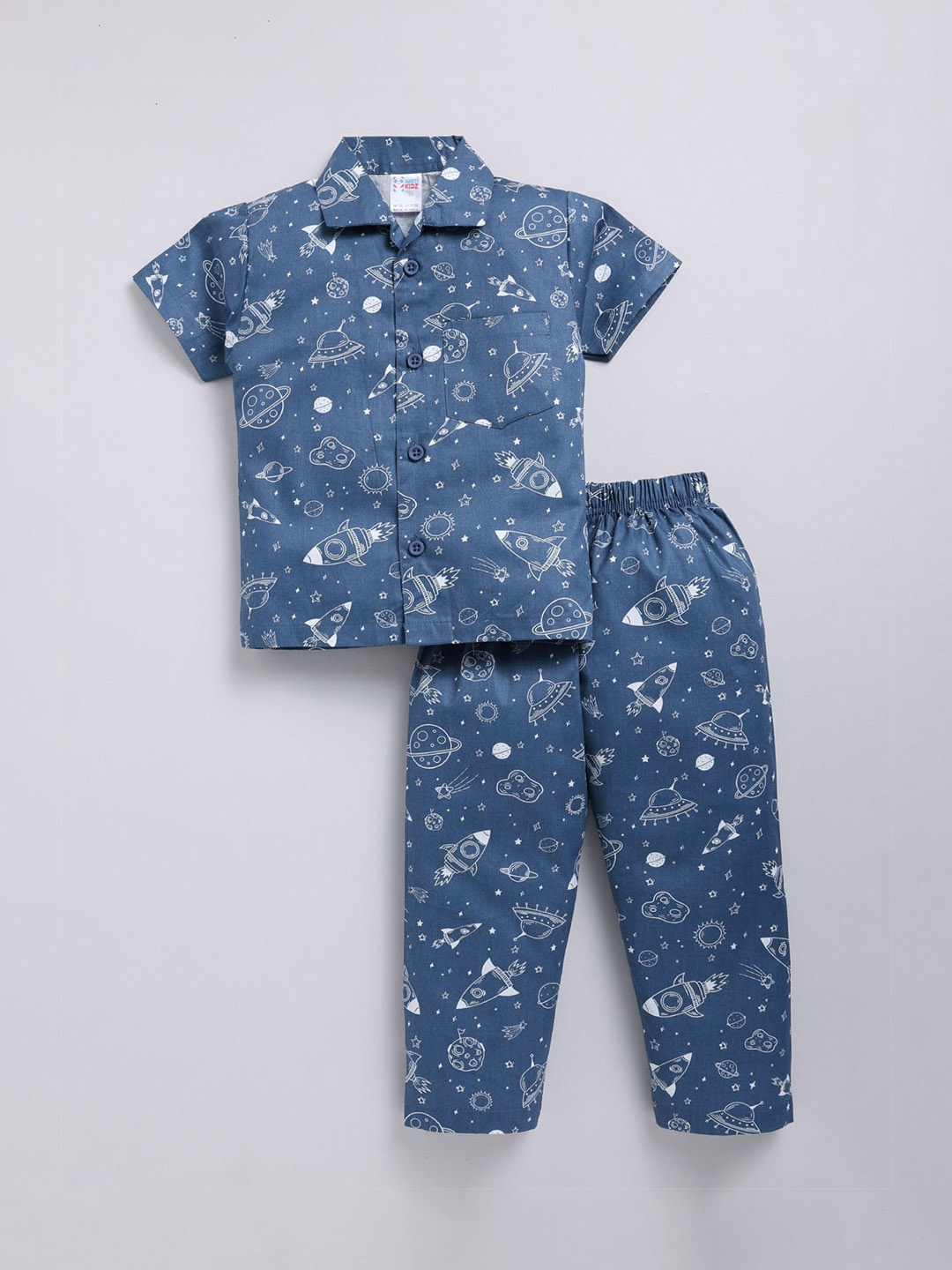 

NAUTI KIDZ Boys Pure Cotton Printed Night suit, Blue