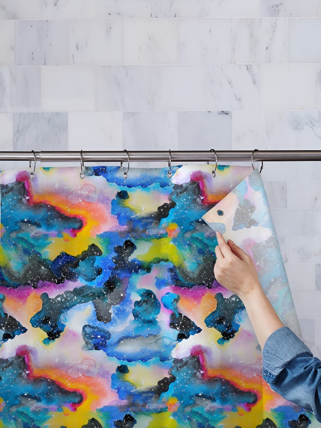 

ArtzFolio Blue and Pink Abstract Printed Waterproof Shower Curtain