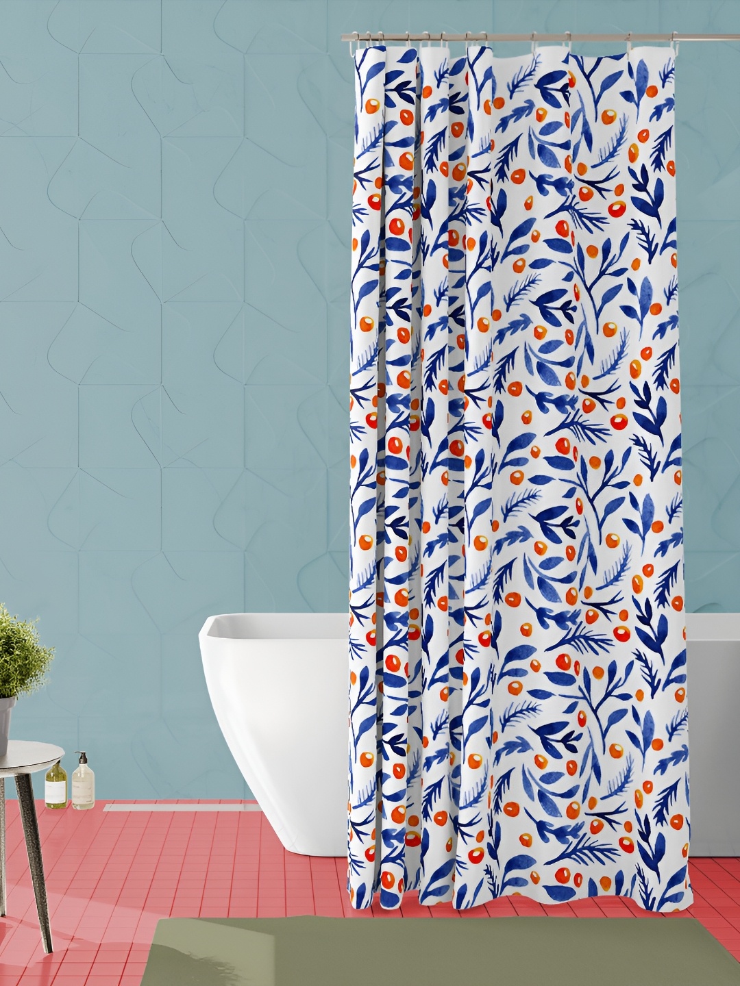 

ArtzFolio White & Blue Floral Printed Waterproof Shower Curtain