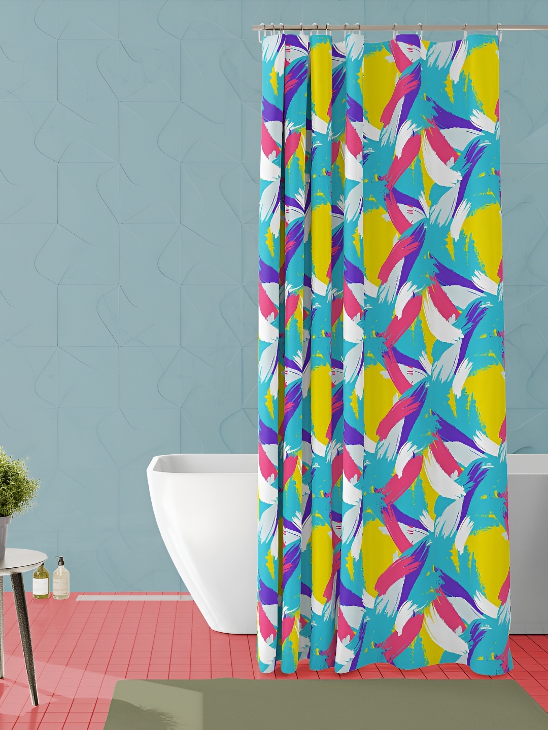 

ArtzFolio Turquoise Blue & Pink Printed Waterproof Shower Curtain