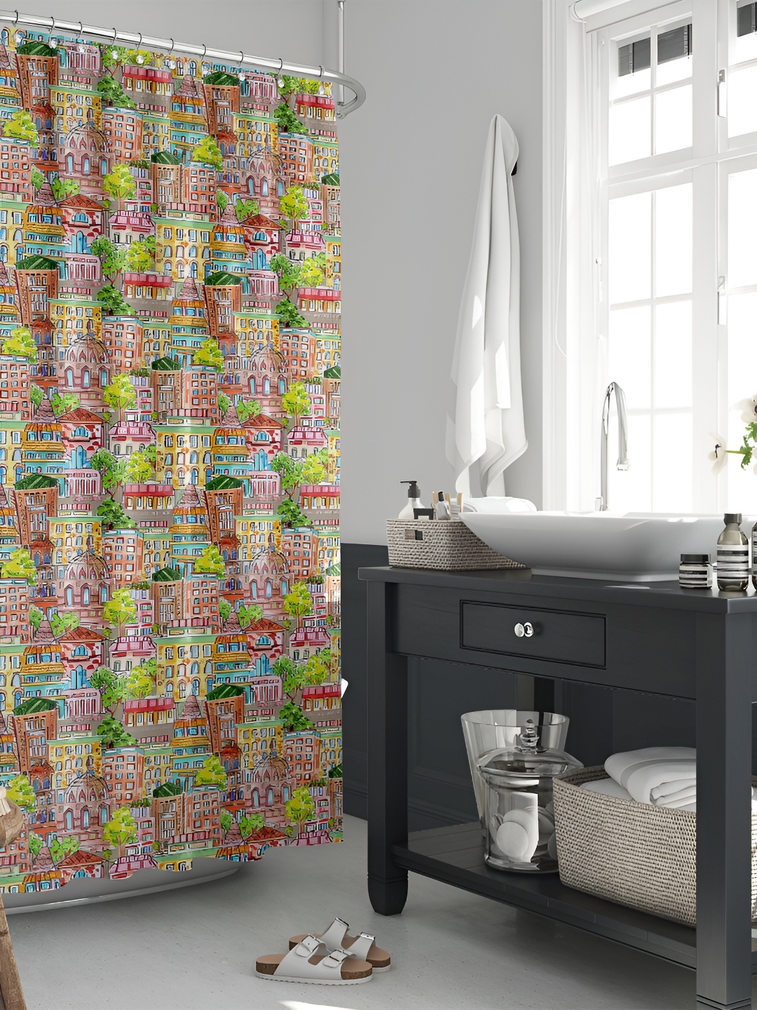 

ArtzFolio Green & Pink Printed Waterproof Shower Curtain