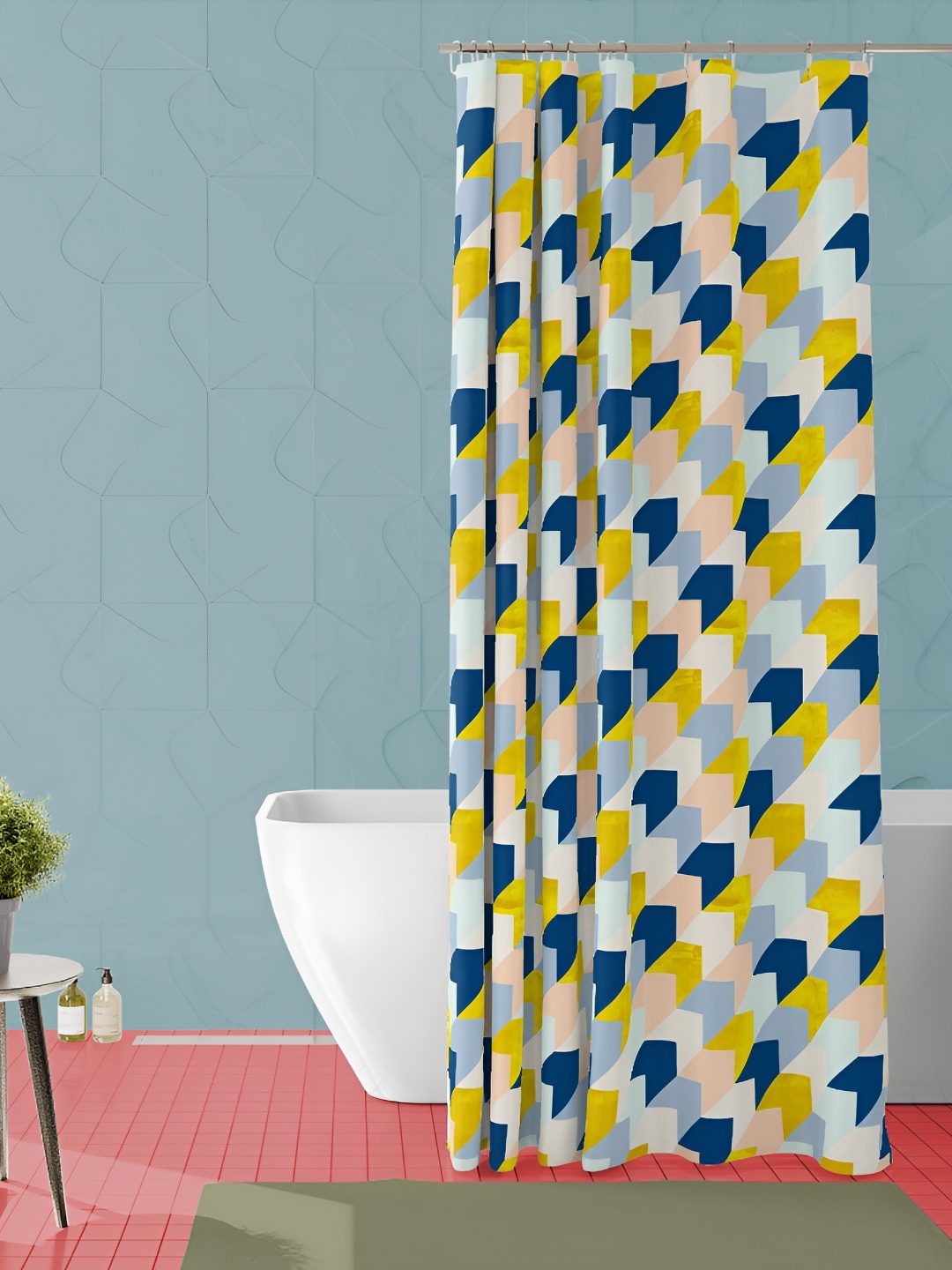 

ArtzFolio White & Yellow Geometric Printed Waterproof Shower Curtain