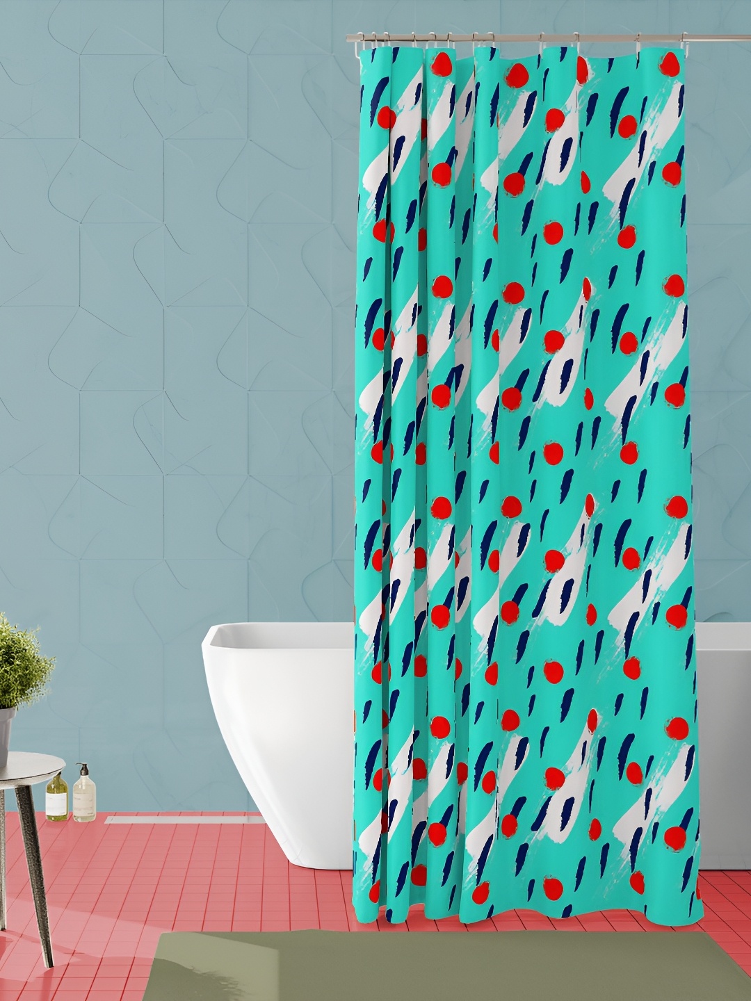 

ArtzFolio Teal Green & Red Abstract Printed Waterproof Shower Curtain