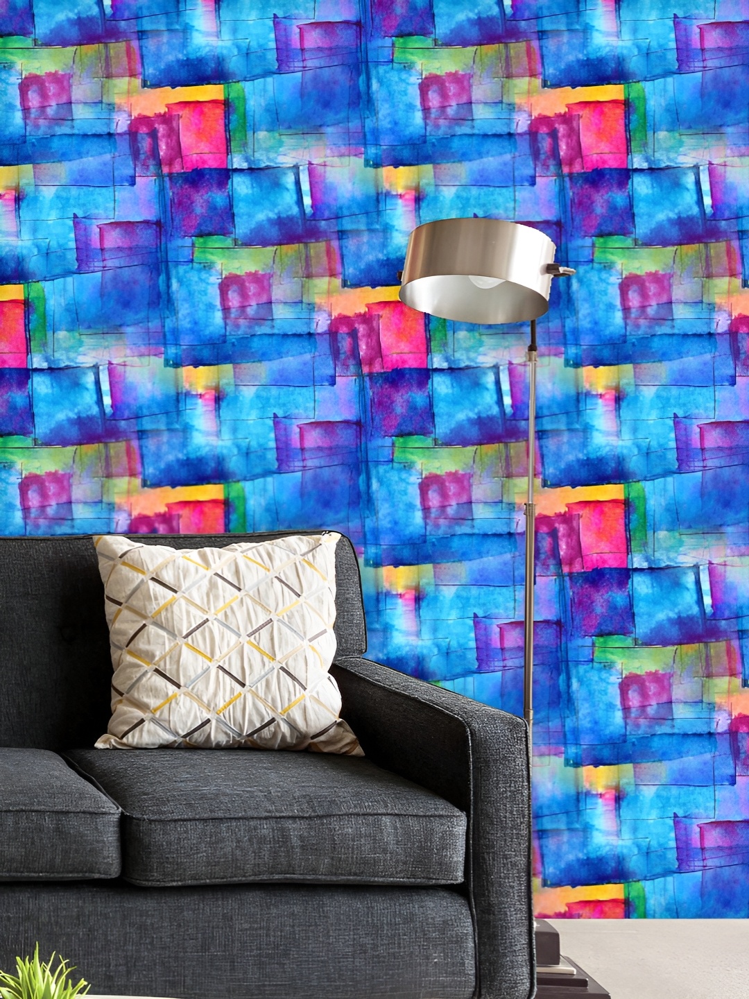 

ArtzFolio Printed UV-Resistant Anti-Bacterial Blue Cubism Abstract Art Peel & Stick Wallpaper, Multi