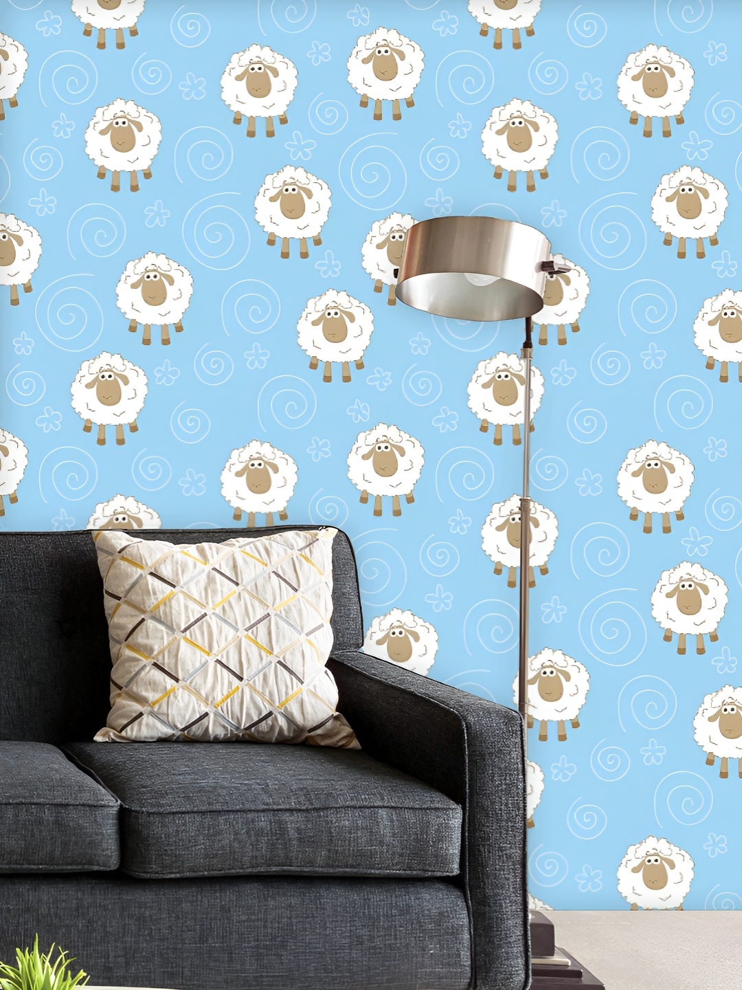 

ArtzFolio Printed UV-Resistant Anti-Bacterial Sheeps Circles Peel & Stick Wallpaper, Multi