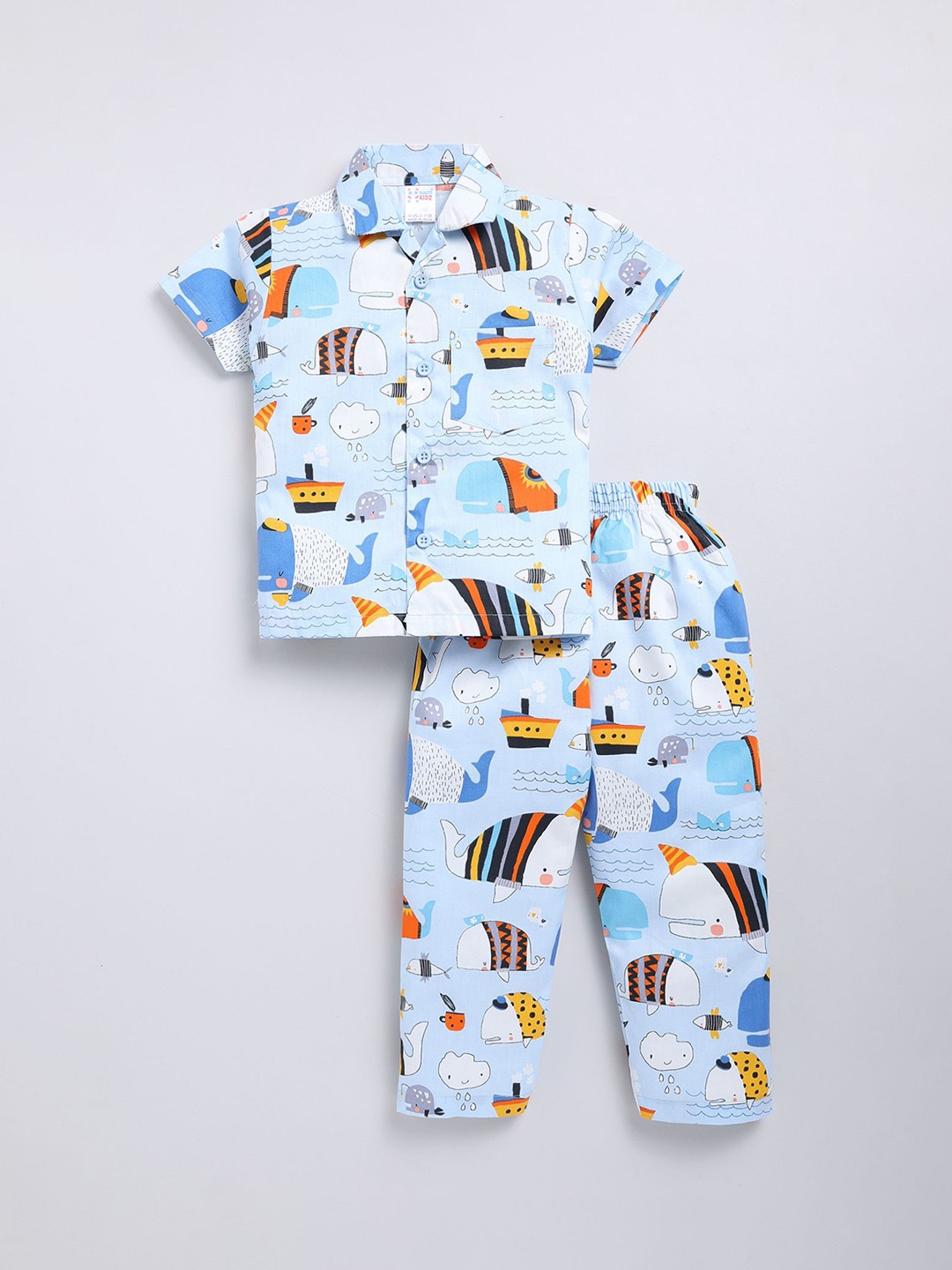 

NAUTI KIDZ Boys Graphic Printed Short Sleeves Pure Cotton Night suit, Blue