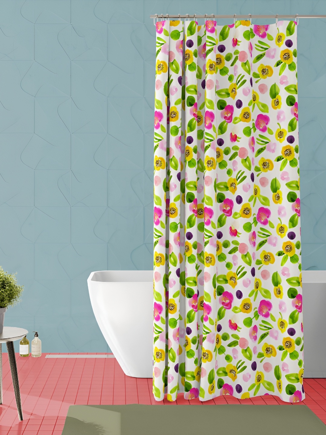

ArtzFolio White & Green Floral Printed Waterproof Shower Curtain