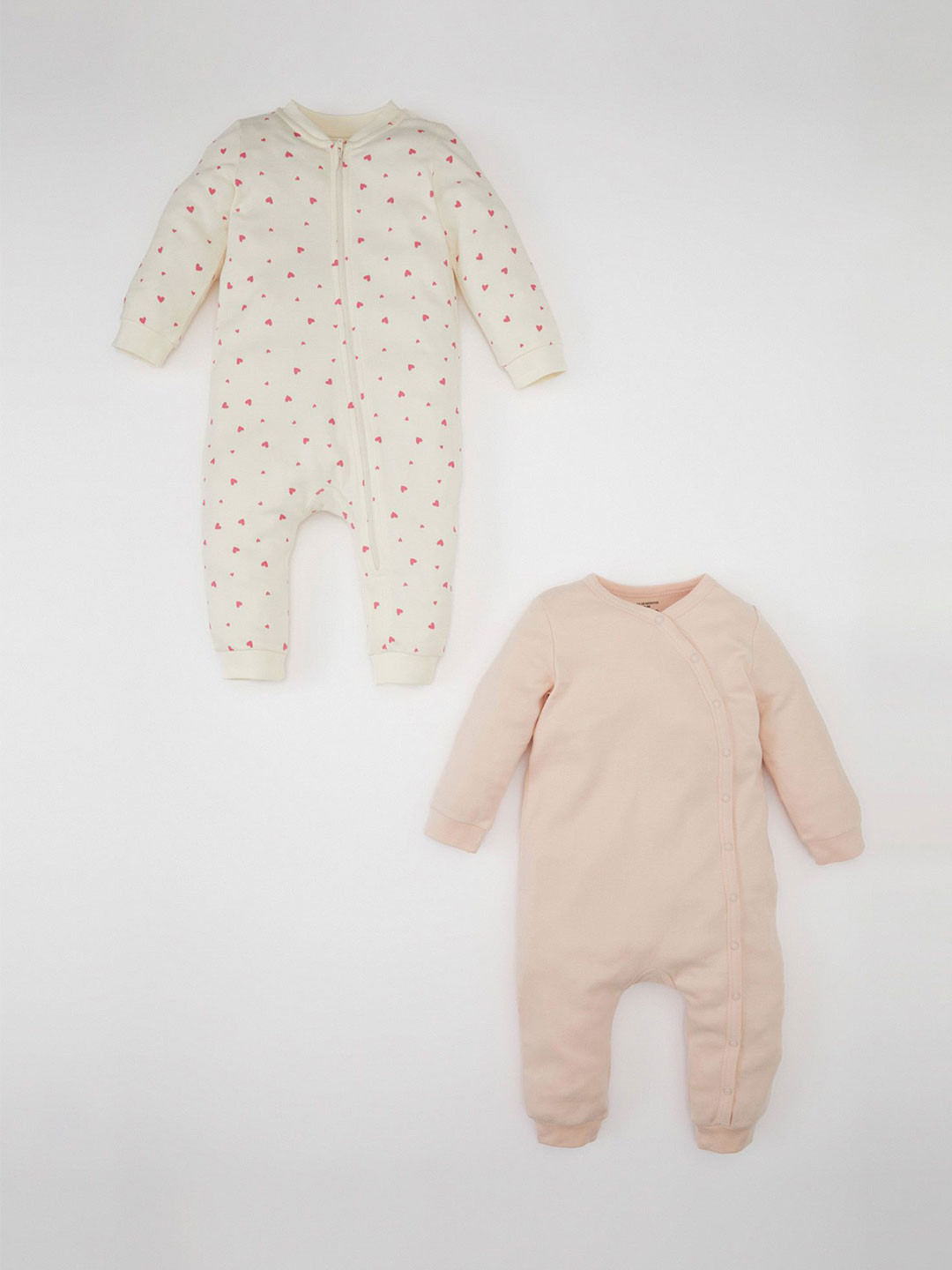 

DeFacto Infant Girls Cotton Pack Of 2 Convectional Printed Cotton Rompers, Cream