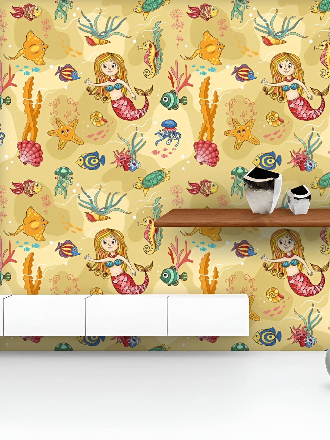 

ArtzFolio Printed UV-Resistant Anti-Bacterial Mermaids Fishes Peel & Stick Wallpaper, Multi