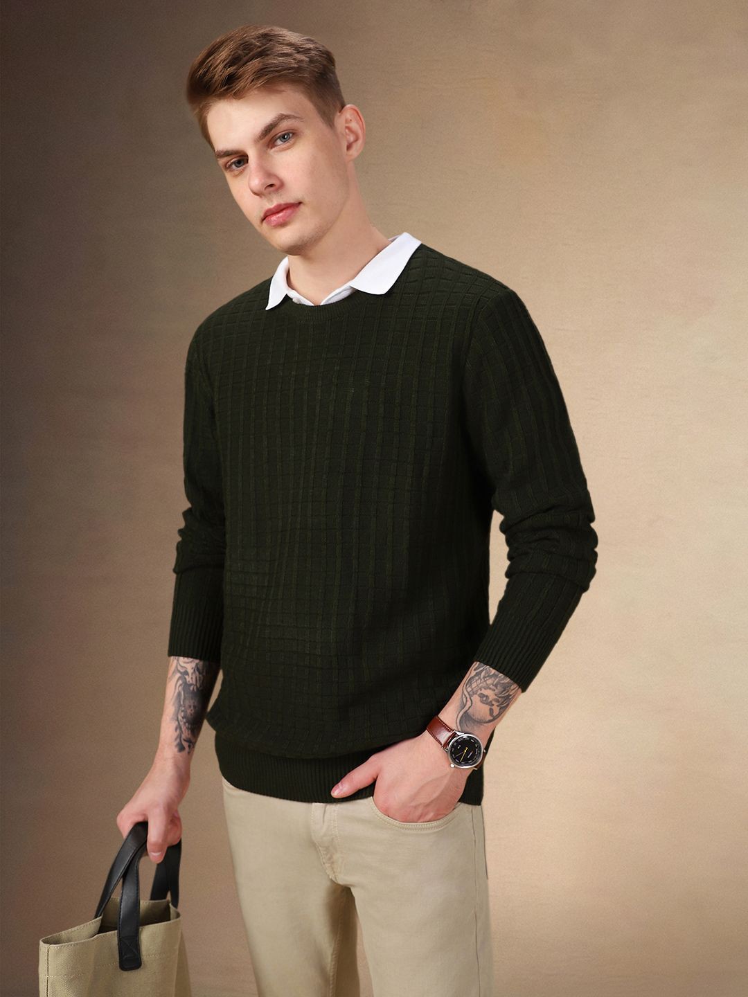 

Dennis Lingo Men Acrylic Round Neck Long Sleeves Pullover Sweater, Green