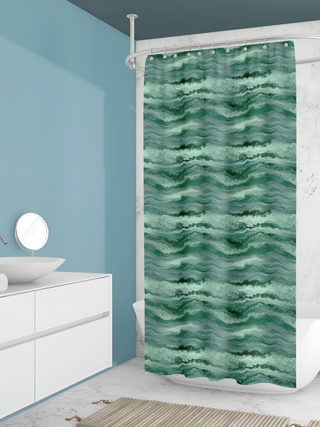 

ArtzFolio Green & White Abstract Printed Waterproof Shower Curtain