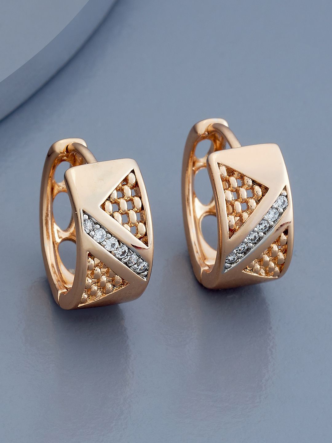 

Kushal's Fashion Jewellery Rodium-Rose Gold Plated Zircon Studded Circular Hoop Earrings