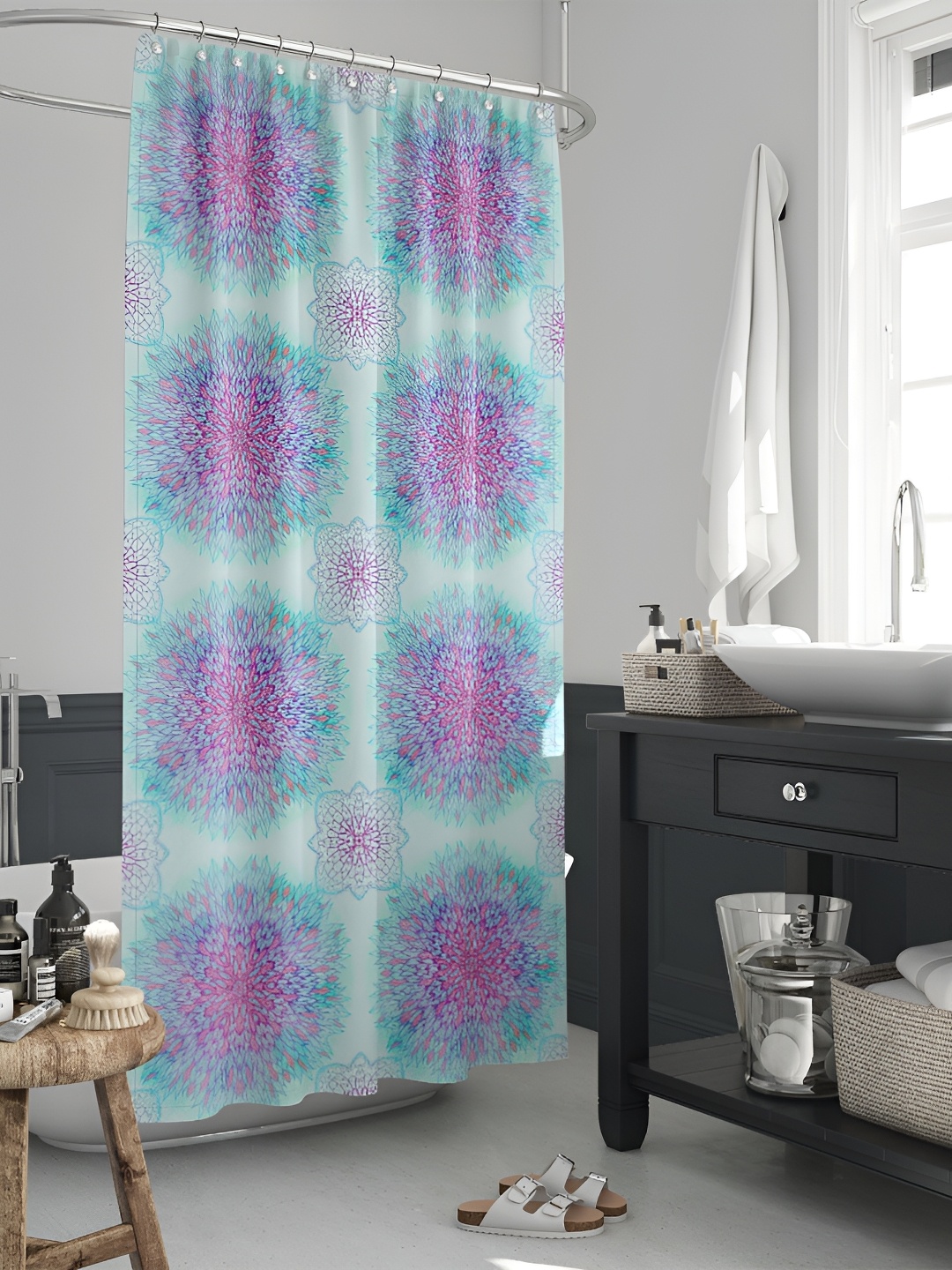 

ArtzFolio Blue & Pink Printed Waterproof Shower Curtain