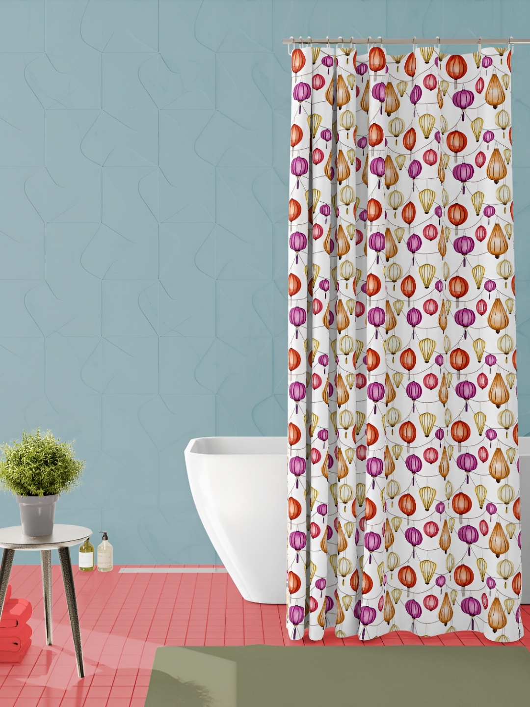 

ArtzFolio White & Yellow Printed Waterproof Shower Curtain