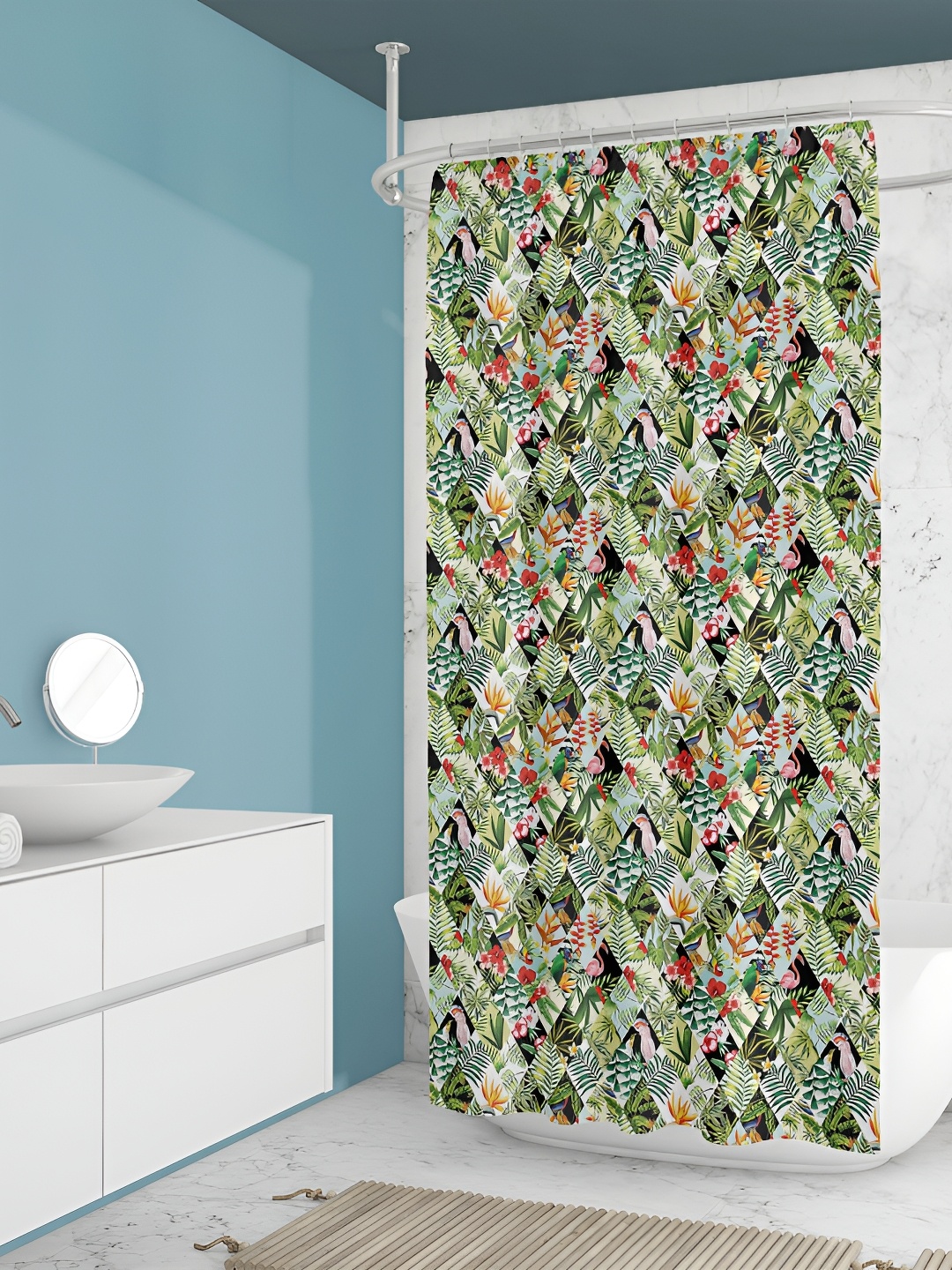 

ArtzFolio Green & White Printed Waterproof Shower Curtain