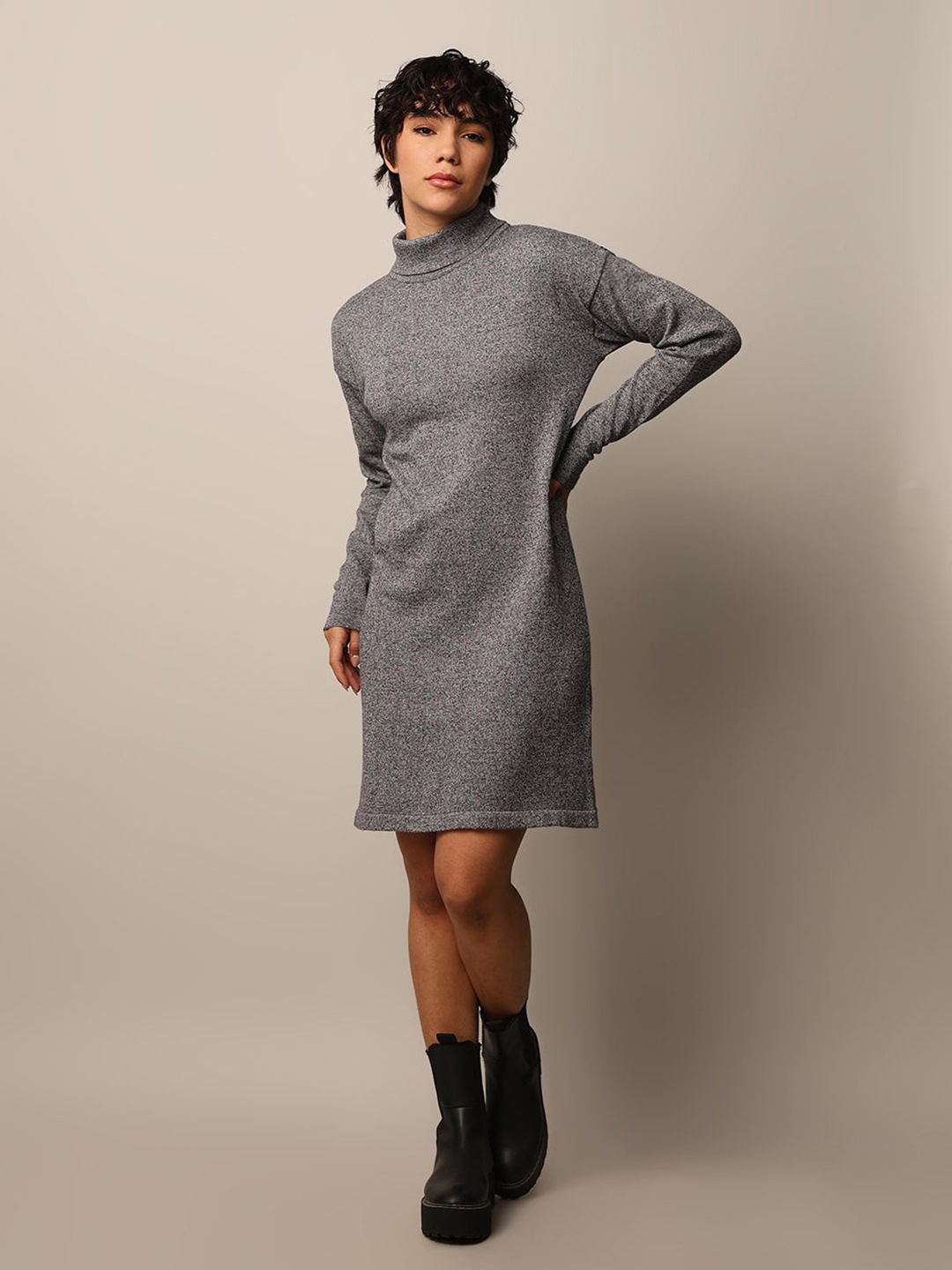 

ONLY Women High Neck Cotton Jumper Dress, Grey