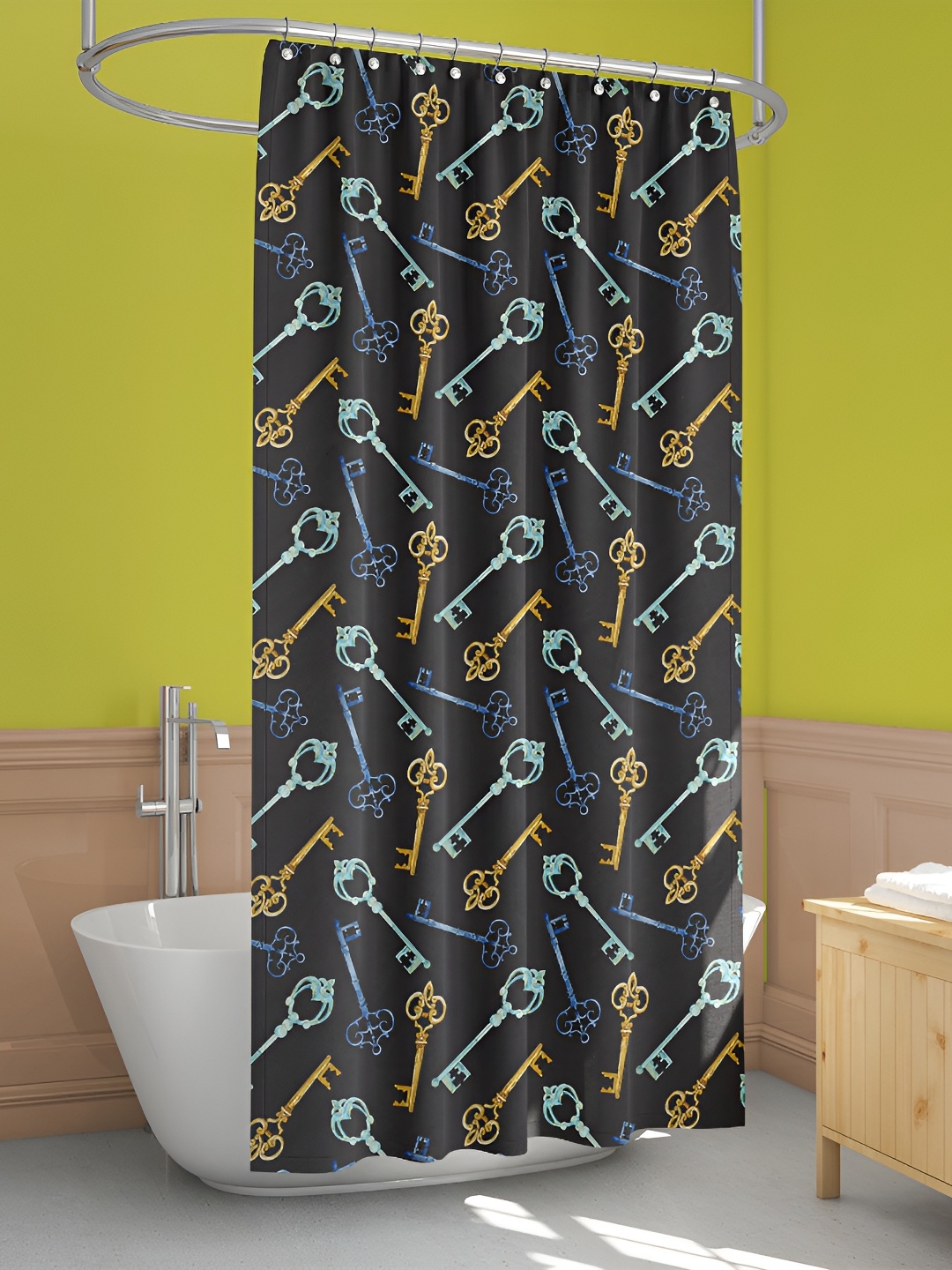 

ArtzFolio Black & Blue Printed Waterproof Shower Curtain