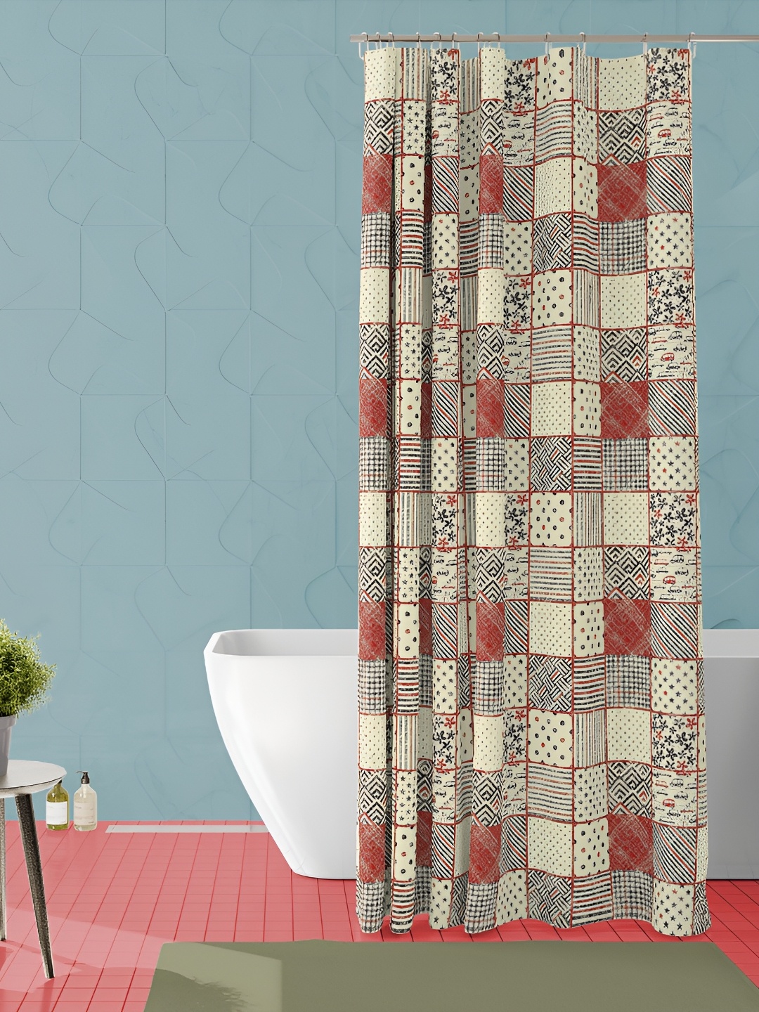 

ArtzFolio Beige & Maroon Printed Waterproof Shower Curtain