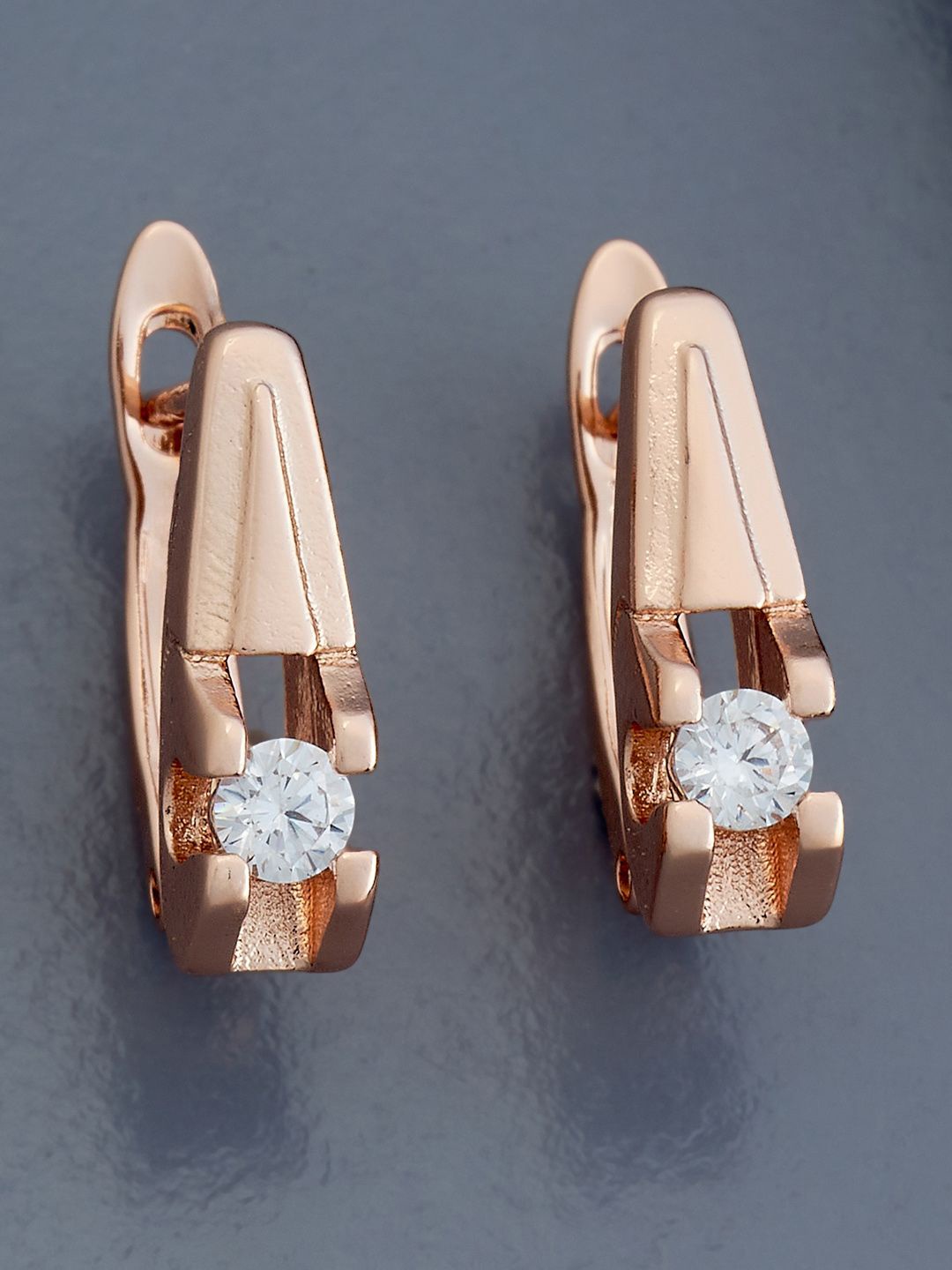 

Kushal's Fashion Jewellery Rose Gold Plated Zircon Studded Geometric Hoop Earrings