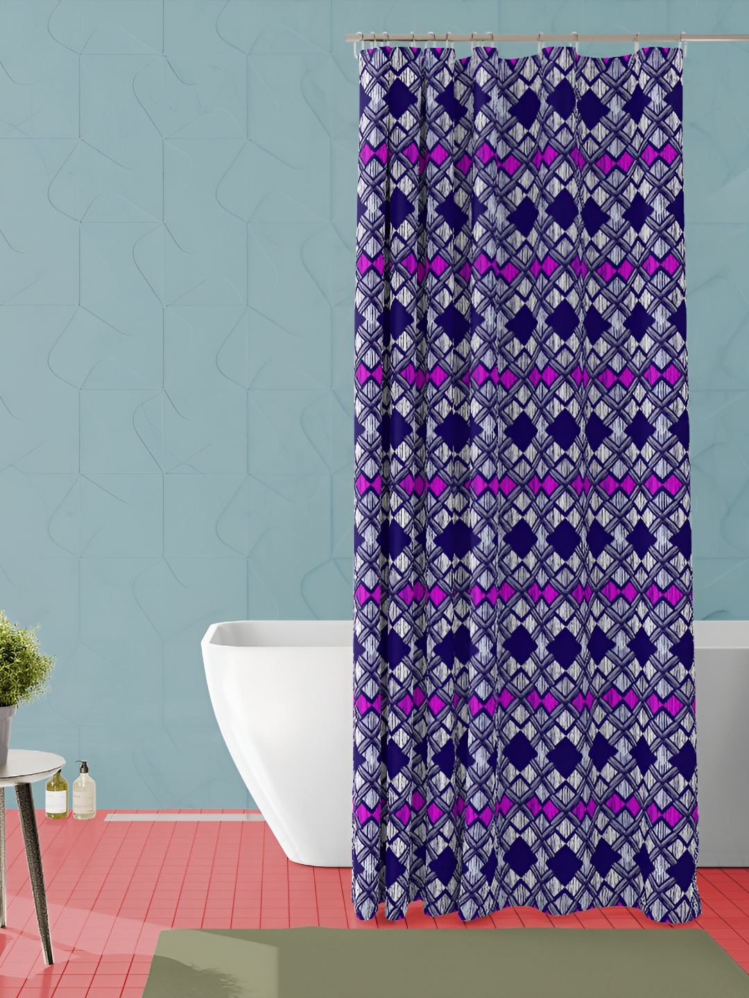 

ArtzFolio Blue & Pink Geometric Printed Waterproof Shower Curtain