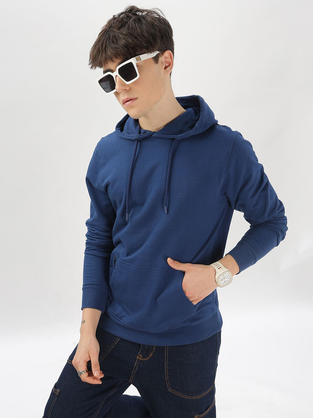 

Elzoh Men Long Sleeves Hooded Sweatshirt, Navy blue