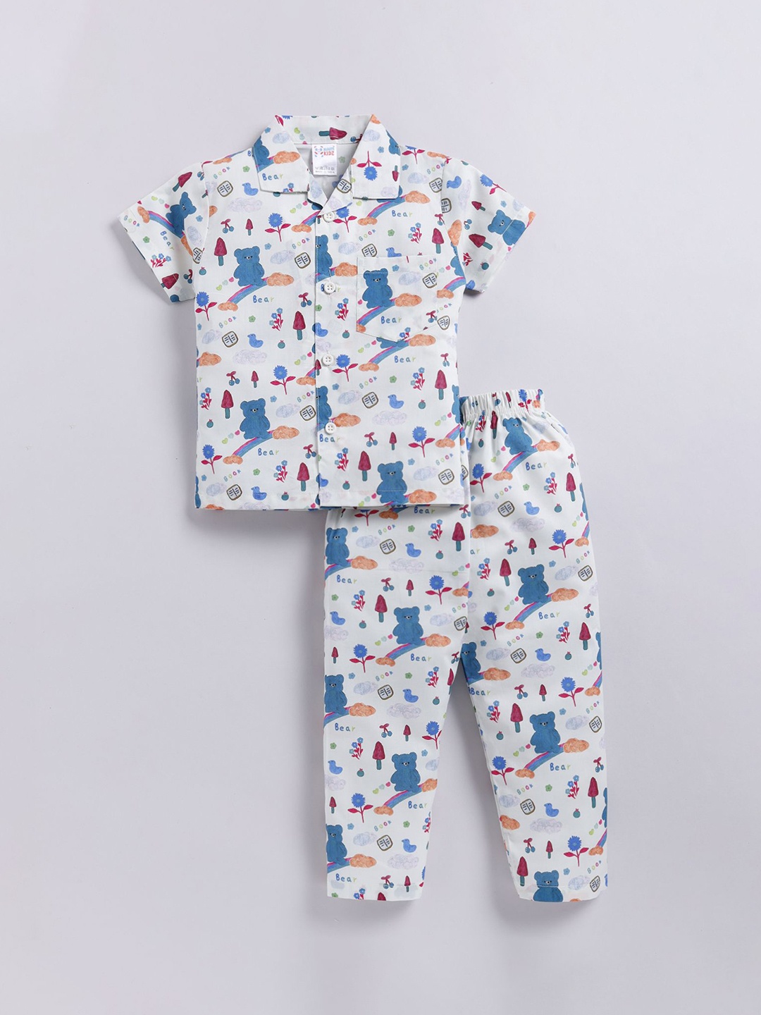 

NAUTI KIDZ Boys Pure Cotton Printed Night suit, Off white