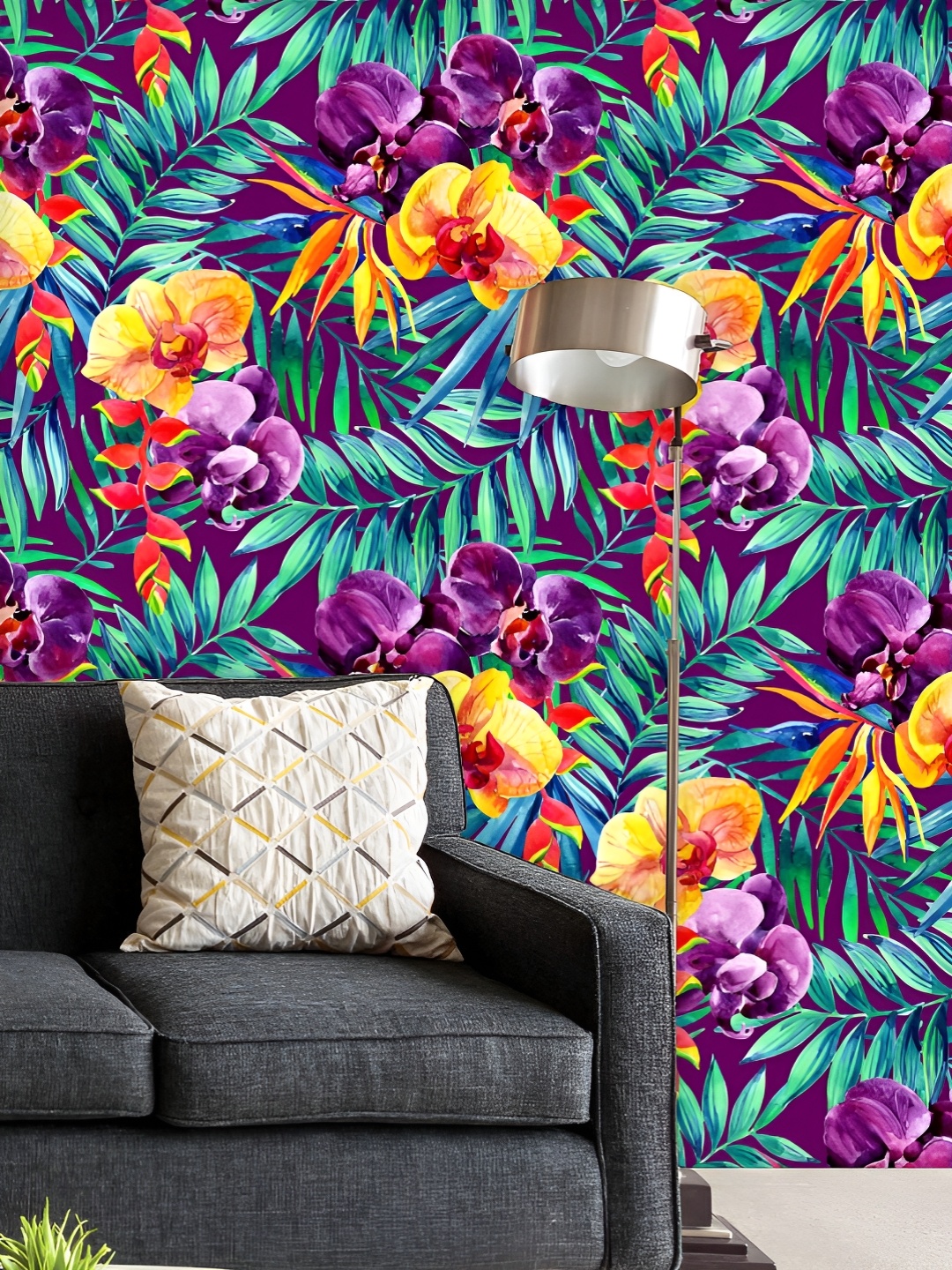 

ArtzFolio Printed UV-Resistant Anti-Bacterial Tropical Leaves Flowers Peel & Stick Wallpaper, Multi