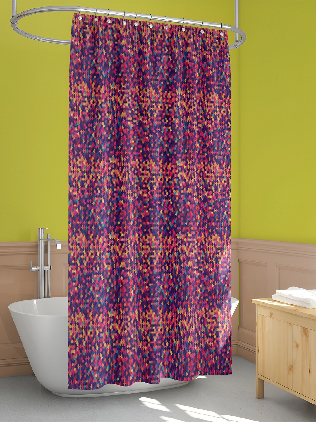 

ArtzFolio Navy Blue and Pink Geometric Print Waterproof Shower Curtain
