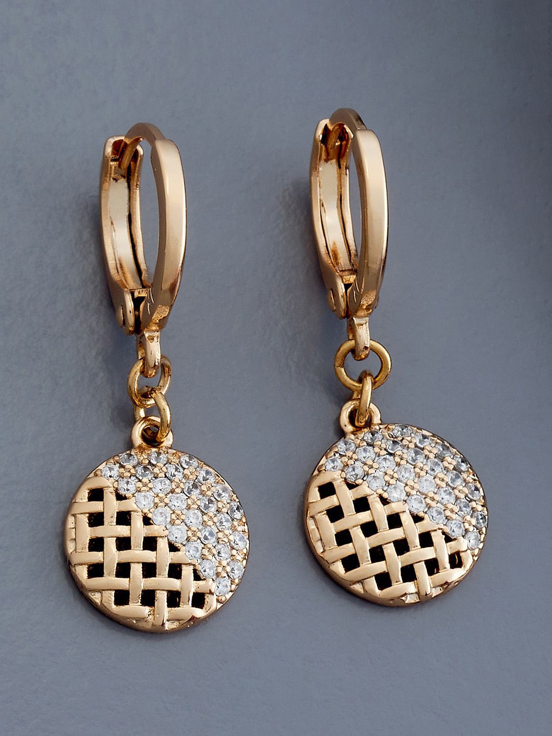 

Kushal's Fashion Jewellery Rose Gold Plated Zircon Studded Circular Hoop Earrings