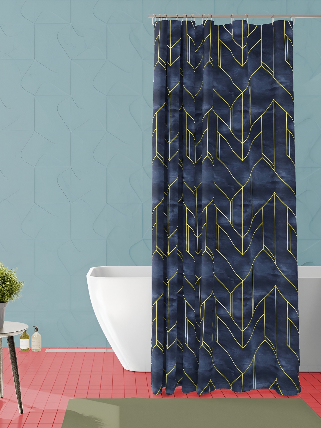 

ArtzFolio Navy Blue & Yellow Geometric Printed Waterproof Shower Curtain