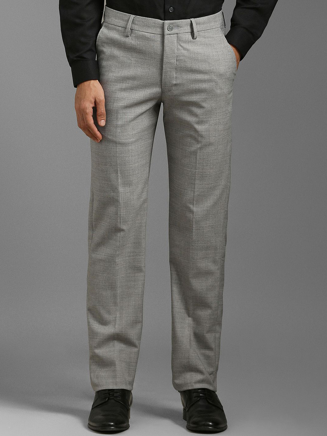 

Louis Philippe Men Slim Fit Flat Front Formal Trousers, Grey