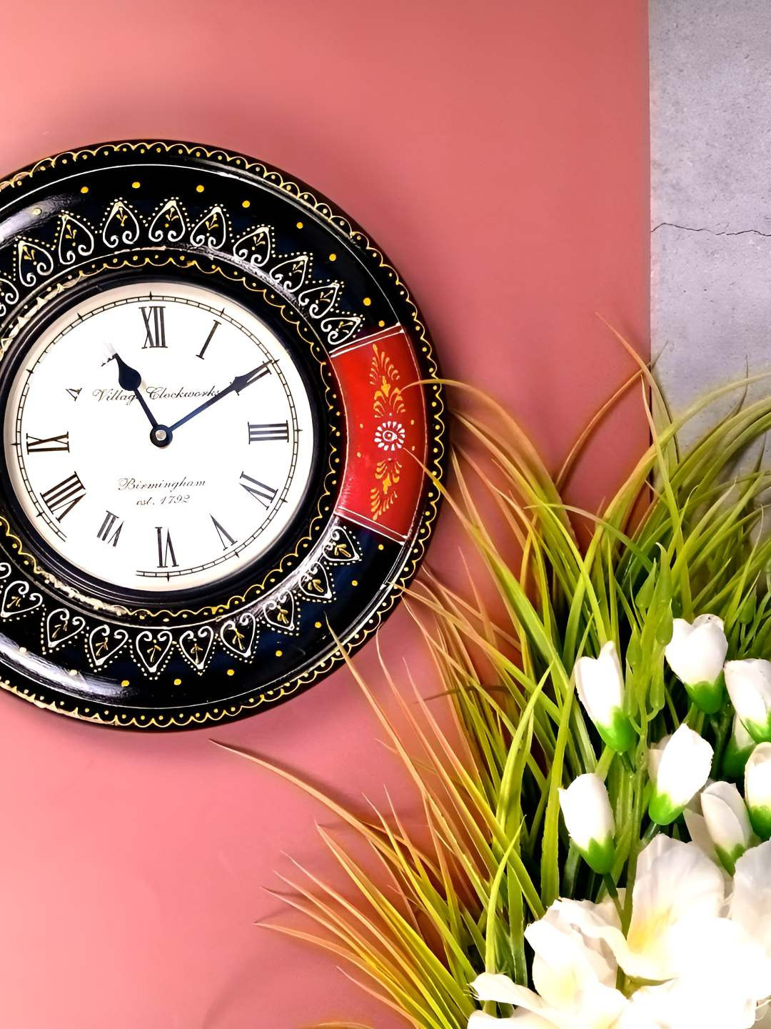 

apka mart Black & Red Printed Traditional Wall Clock