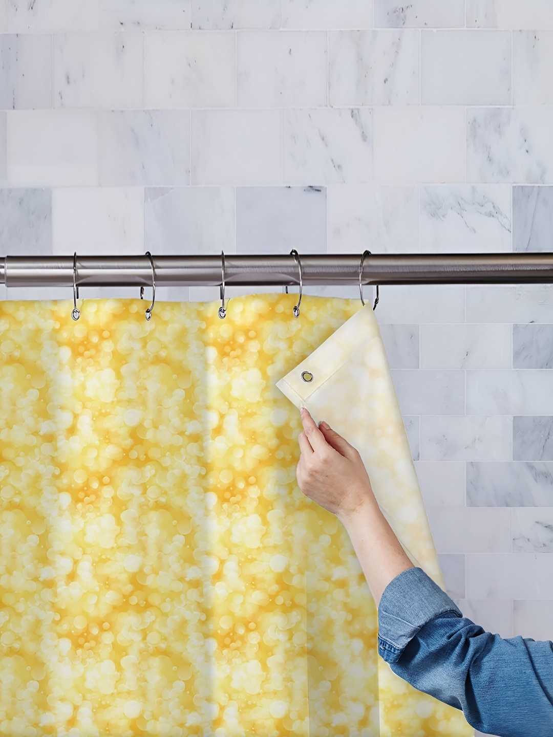 

ArtzFolio Yellow & White Printed Waterproof Shower Curtain