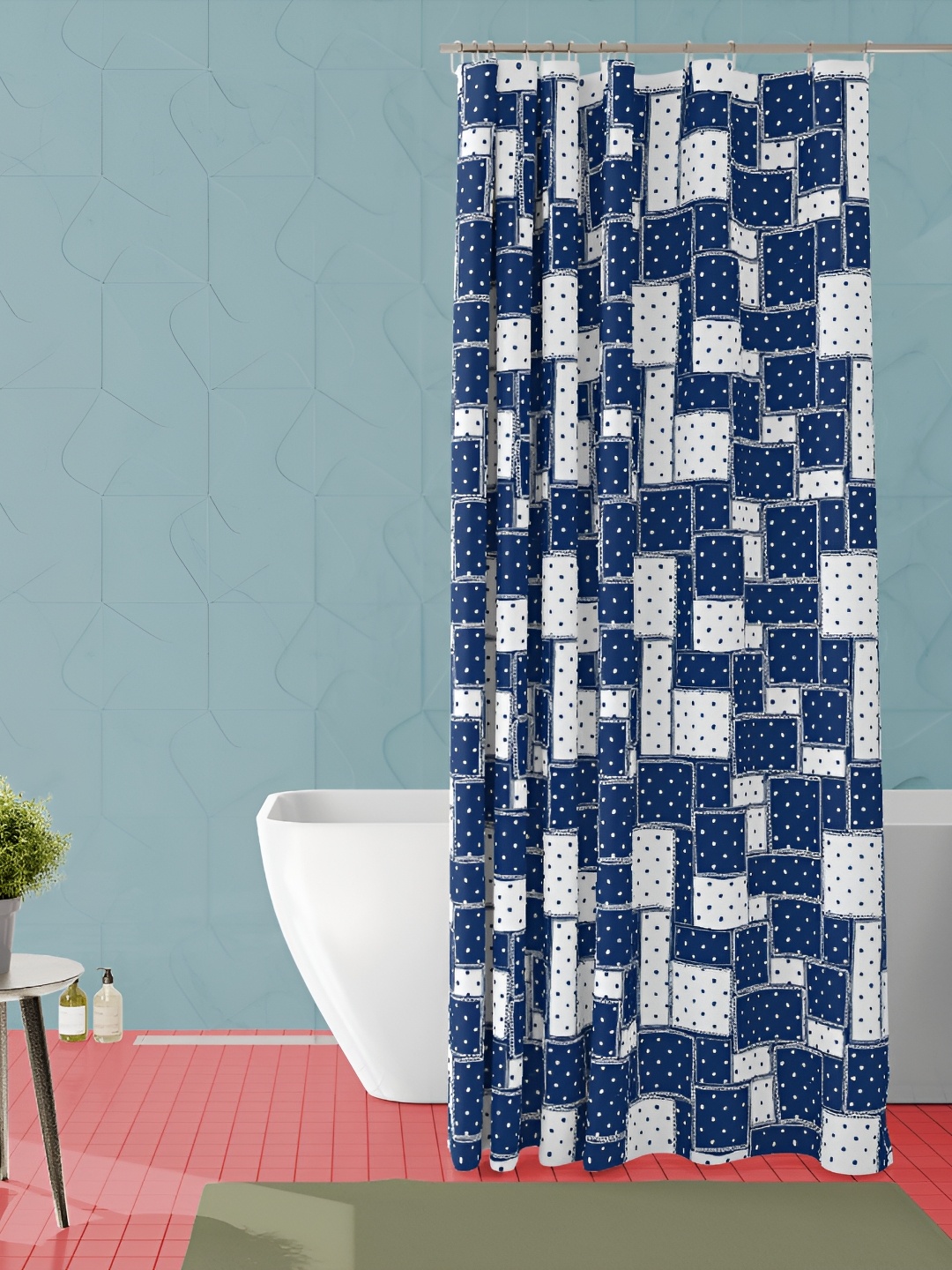 

ArtzFolio Blue & White Printed Waterproof Shower Curtain