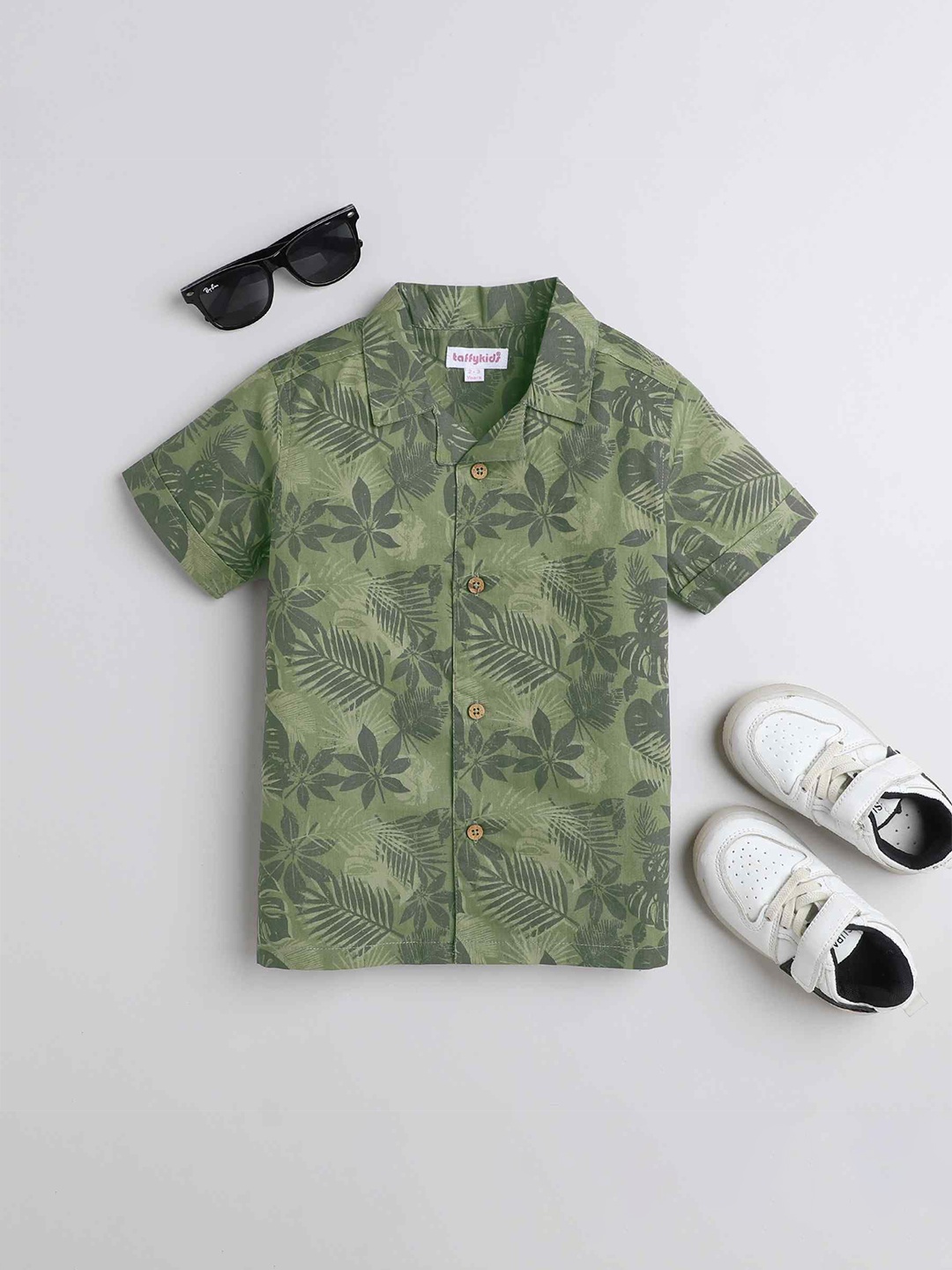 

taffykids Boys Relaxed Floral Opaque Printed Casual Shirt, Green