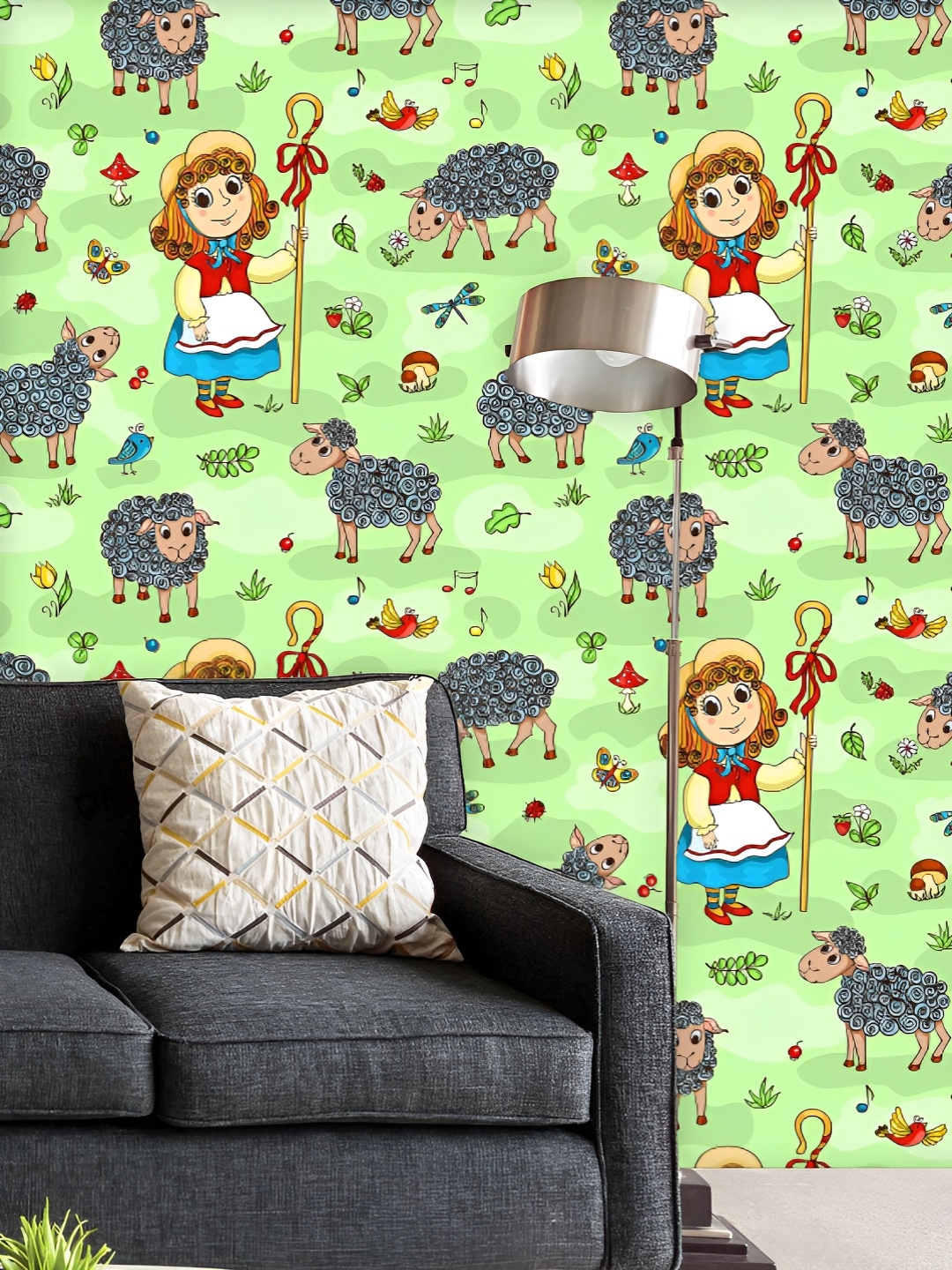 

ArtzFolio Printed UV-Resistant Anti-Bacterial Cartoon Shepherd Girl Peel & Stick Wallpaper, Multi