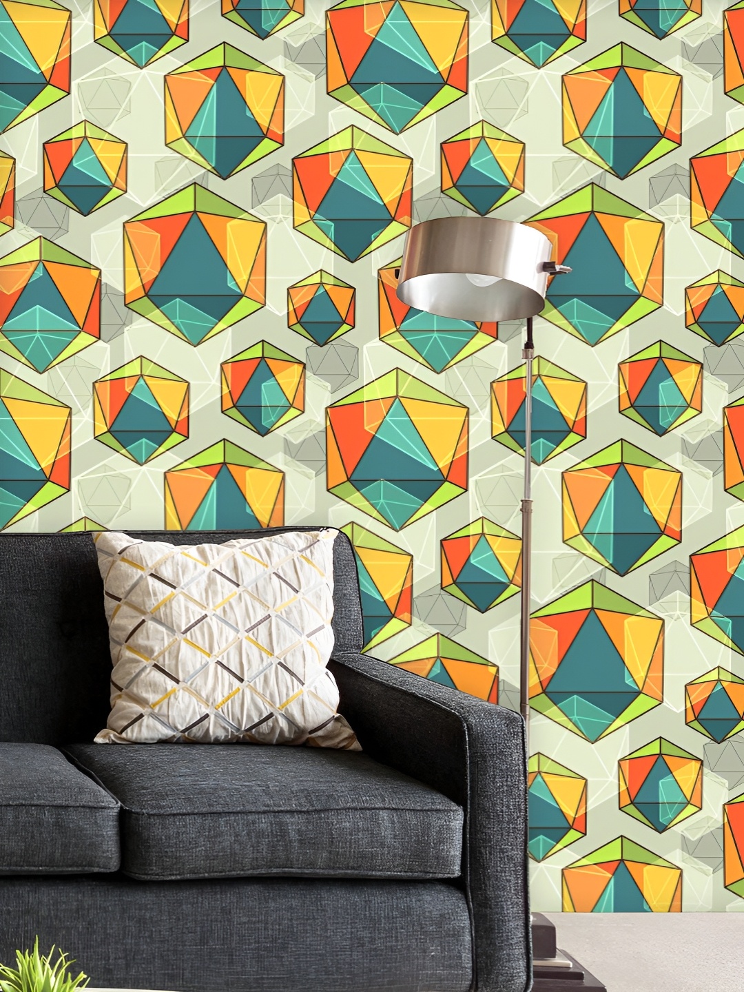 

ArtzFolio Printed UV-Resistant Anti-Bacterial Colorful Icosahedrons Peel & Stick Wallpaper, Multi