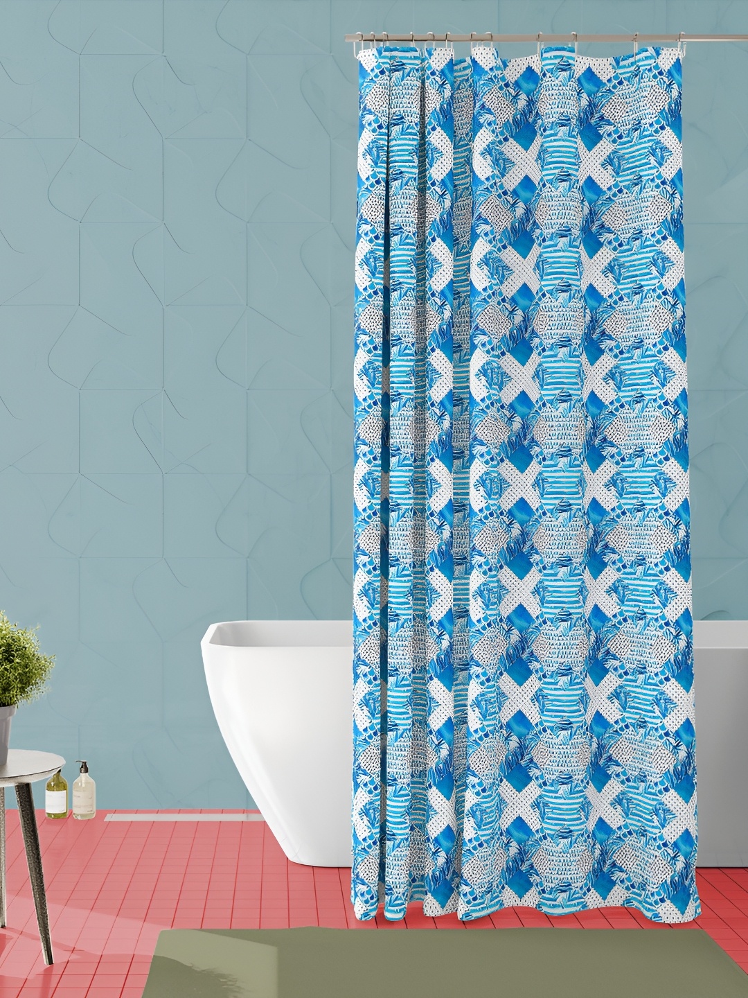 

ArtzFolio Blue & White Printed Waterproof Shower Curtain