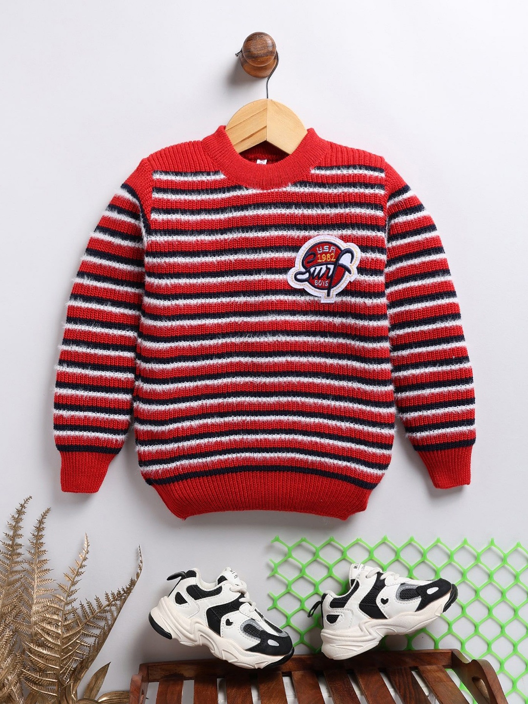 

Toonyport Kids Striped Woollen Pullover, Red