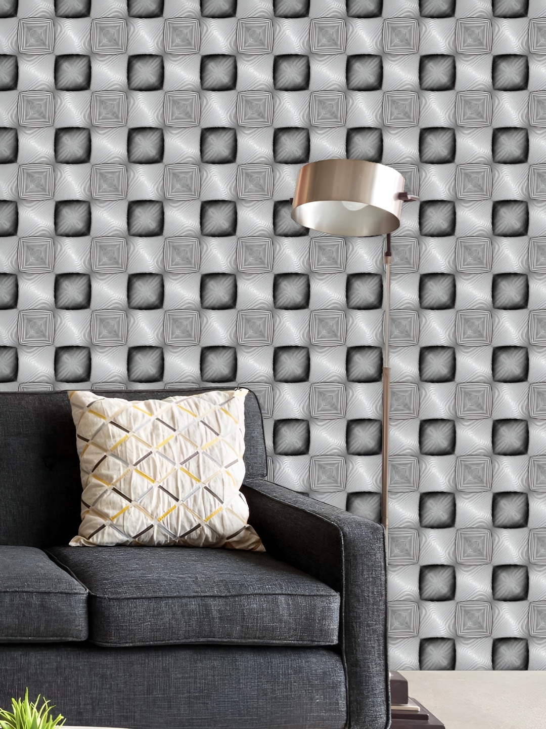 

ArtzFolio Printed UV-Resistant Anti-Bacterial Monochrome SquaresPeel & Stick Wallpaper, Multi