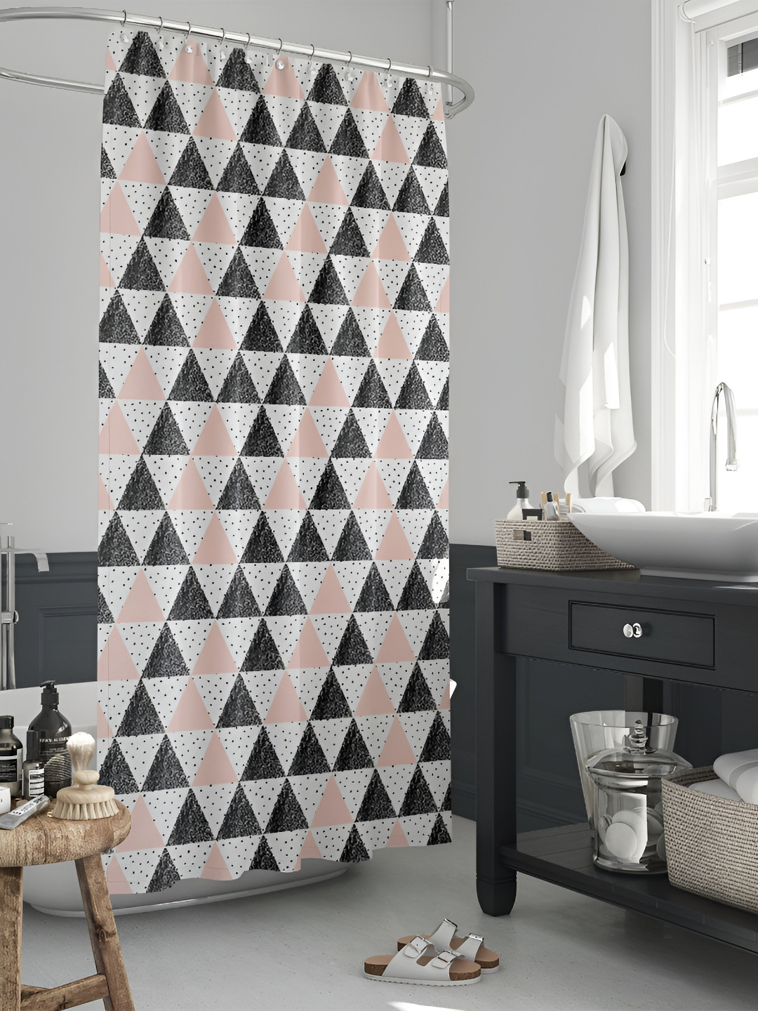 

ArtzFolio White & Black Geometric Printed Waterproof Shower Curtain