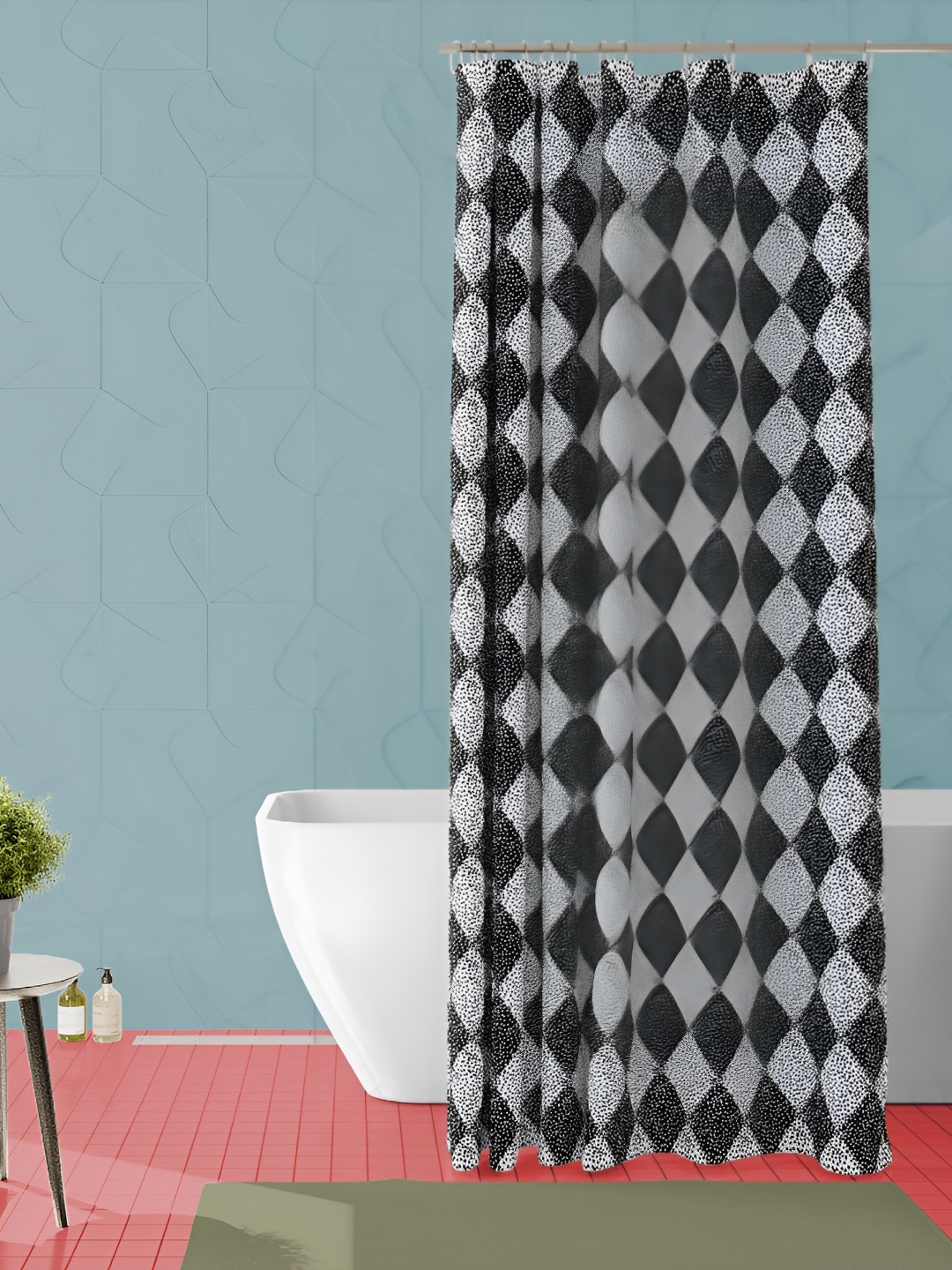 

ArtzFolio Black and Silvertoned Geometric Printed Waterproof Shower Curtain