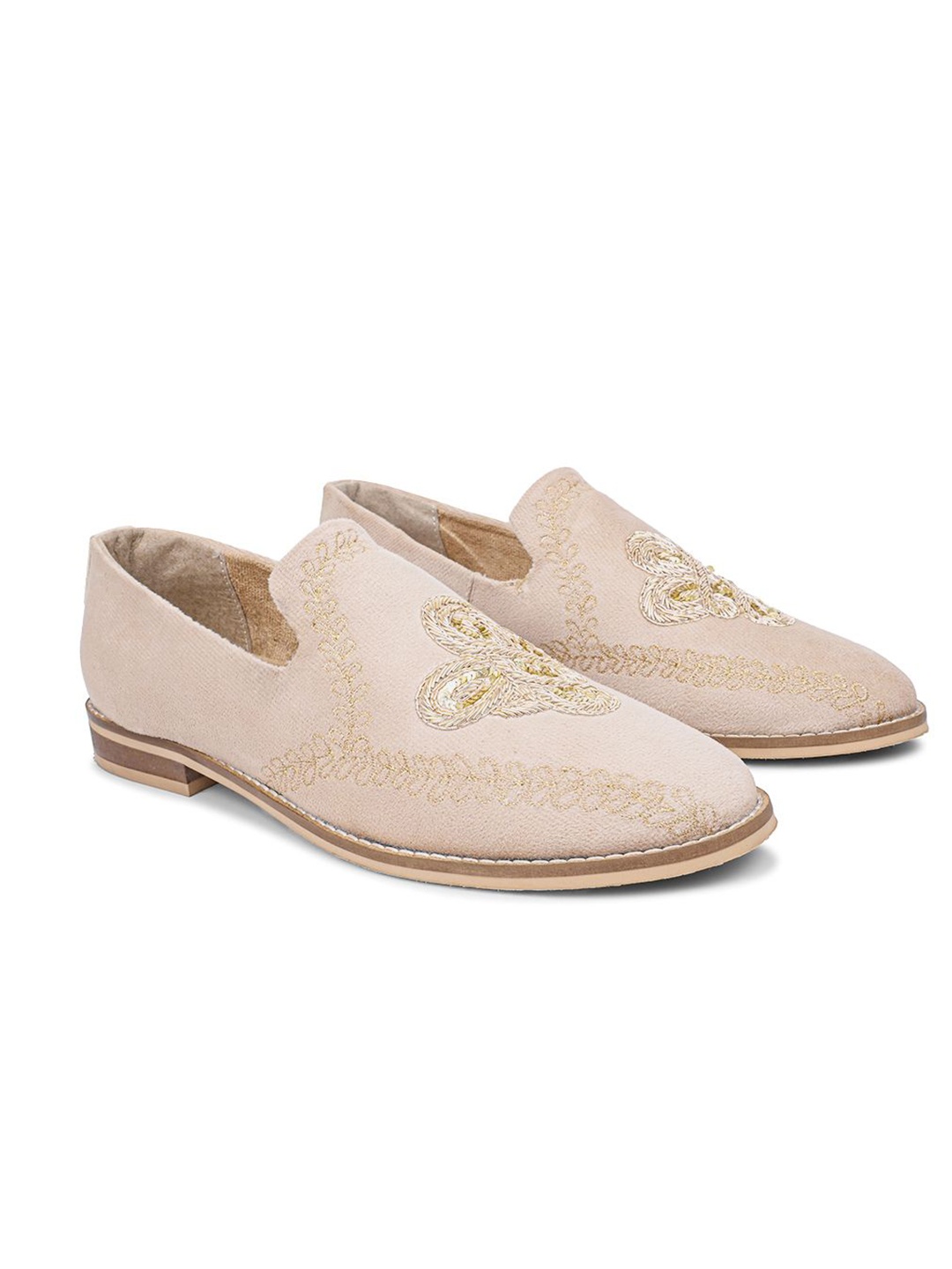 

MONKSTORY Men Embroidered Slip-On Shoes, Beige